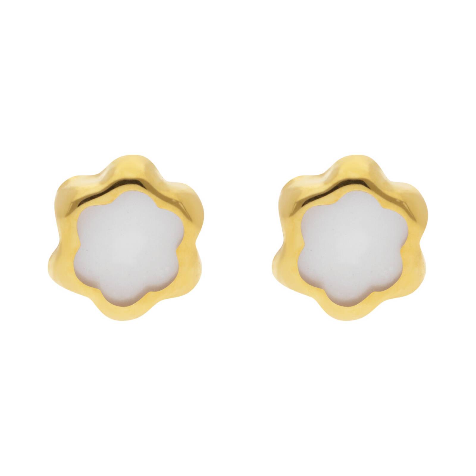 Aretes Broquel Oro 14k Flor Stellina