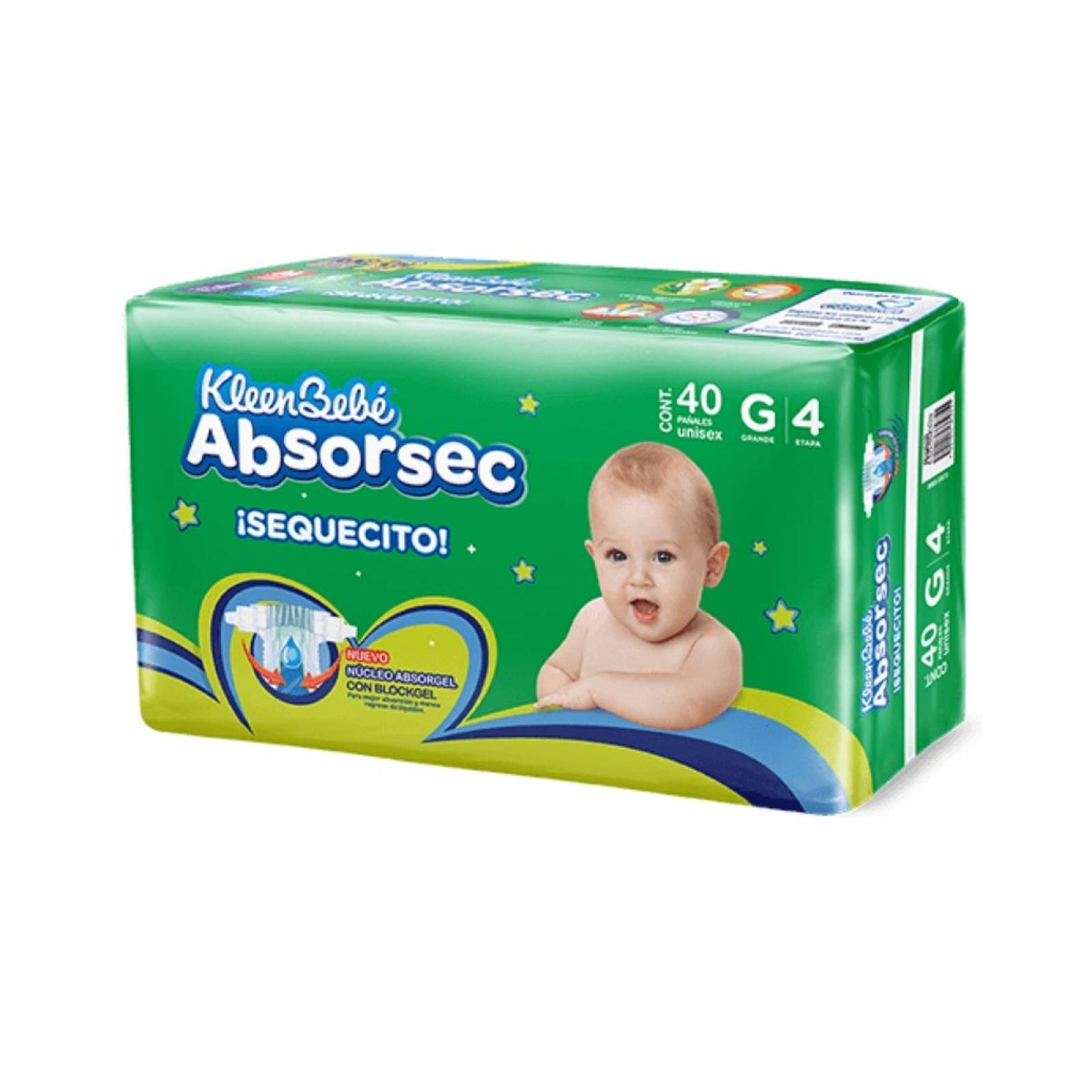 Pañal Kleen Bebé Absorsec Grande 40pz