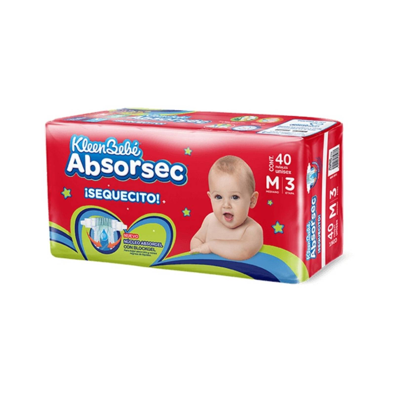 Pañal Kleen Bebé Absorsec Mediano 40pz.