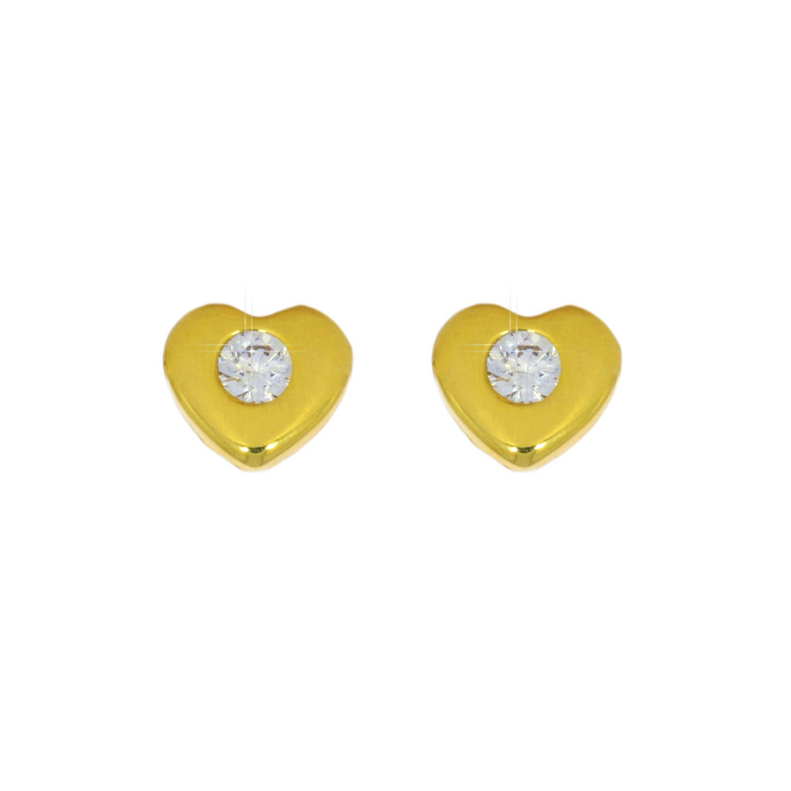 Aretes Corazón Oro 14k Zirconia Stellina