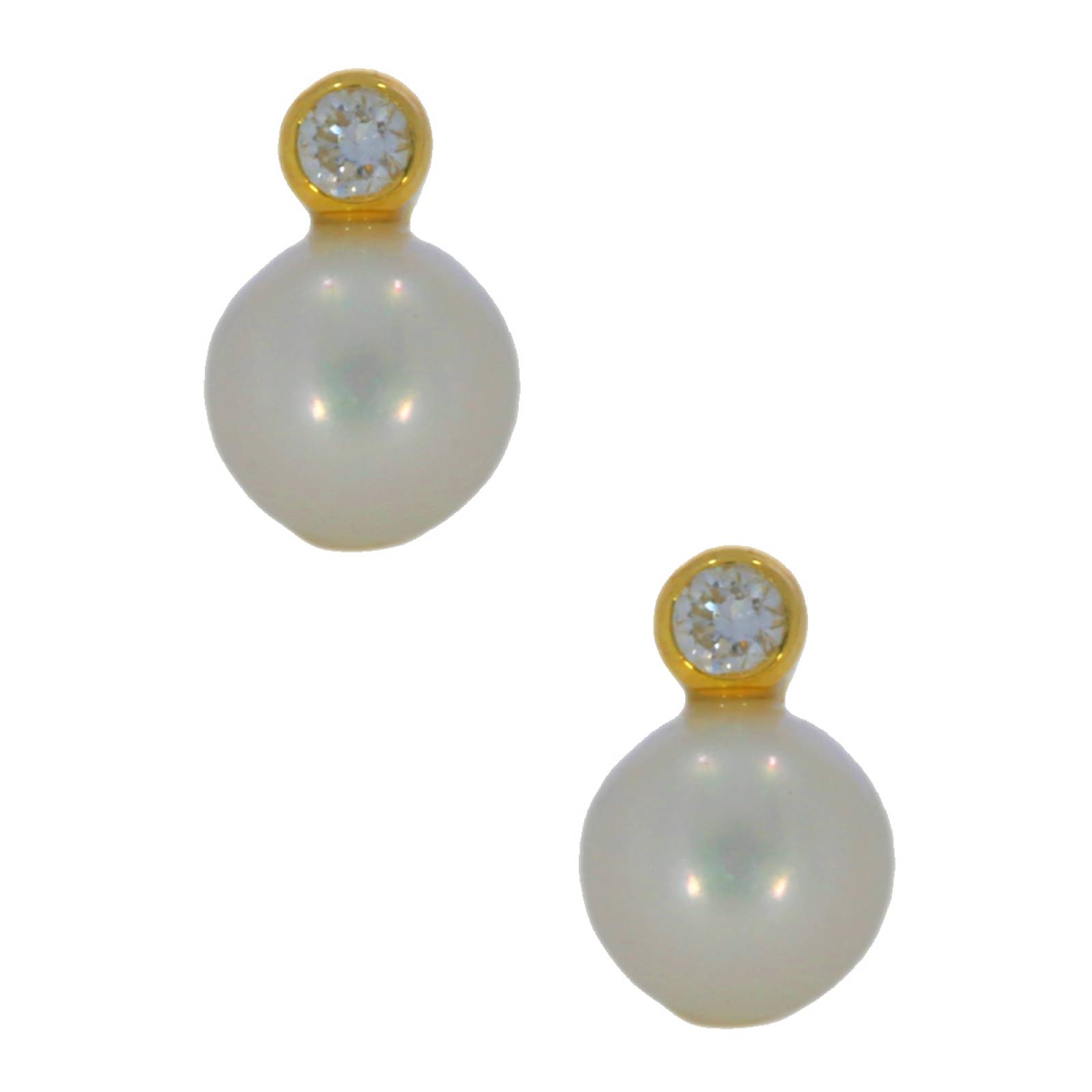 Arete Broquel Oro 14k Diamante Perla Ste