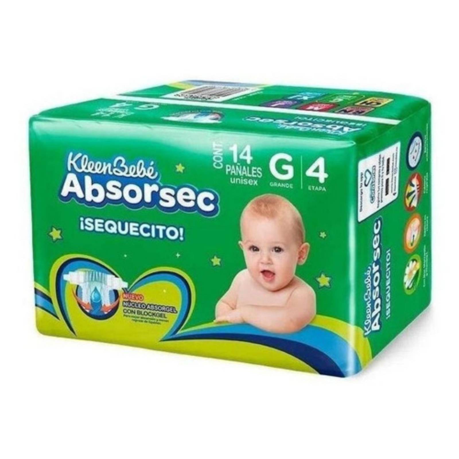 Pañal Kleen Bebé Absorsec Grande 14pz