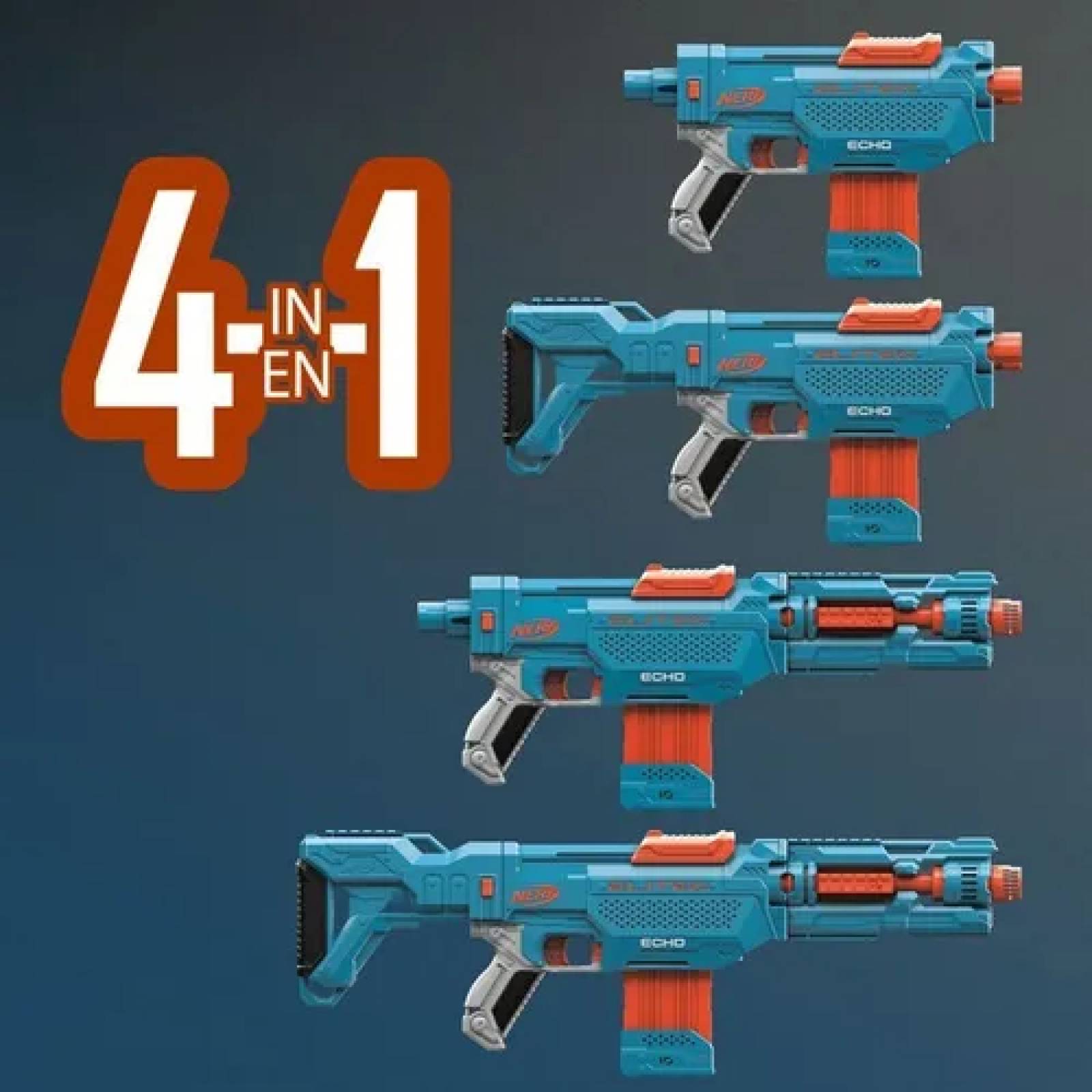 Pistola Nerf Modelo: Echocs-10 2.0 Original 24 Dardos Empaque de Caja
