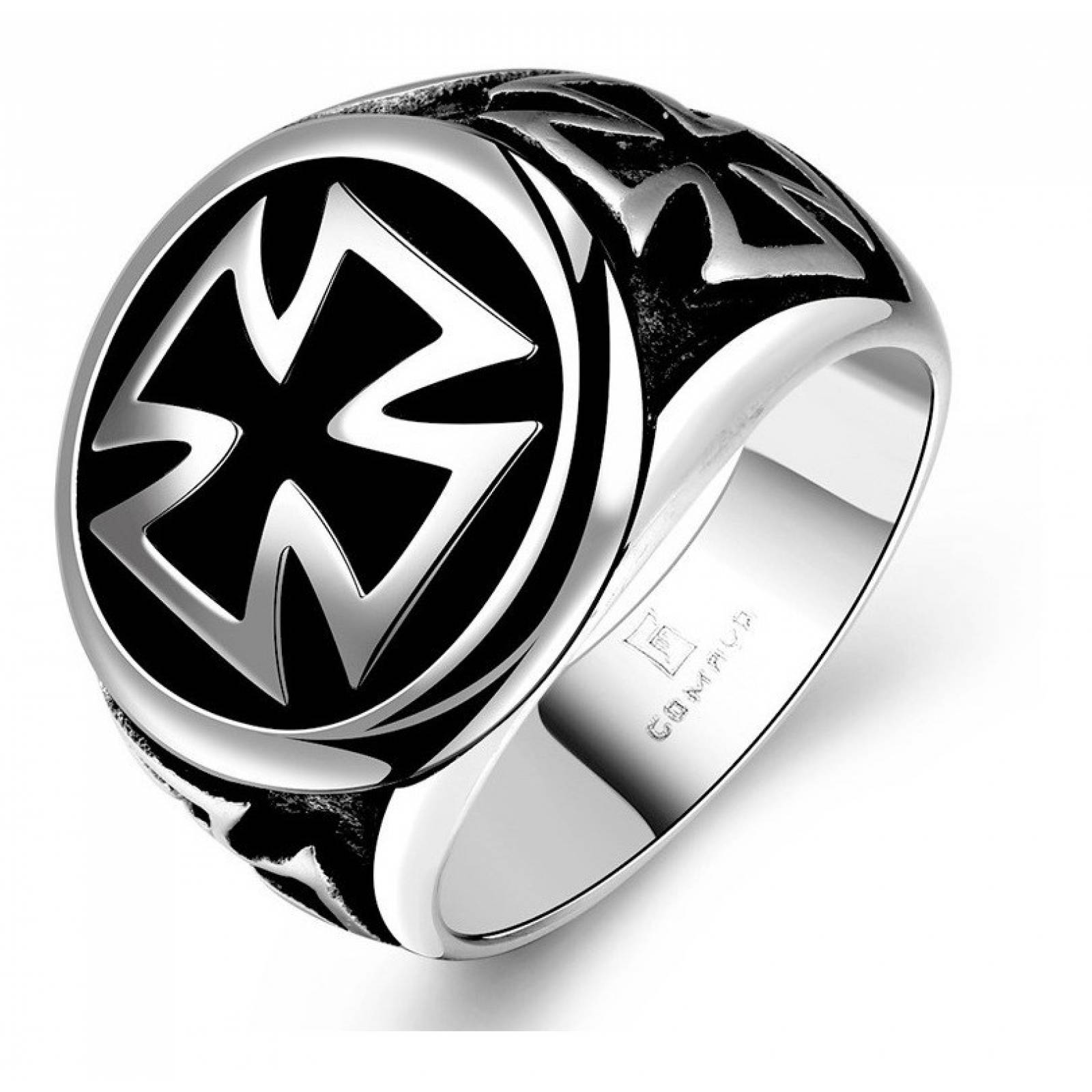 Anillo Hombre Cruz Templarios Marca Gomaya Acero 