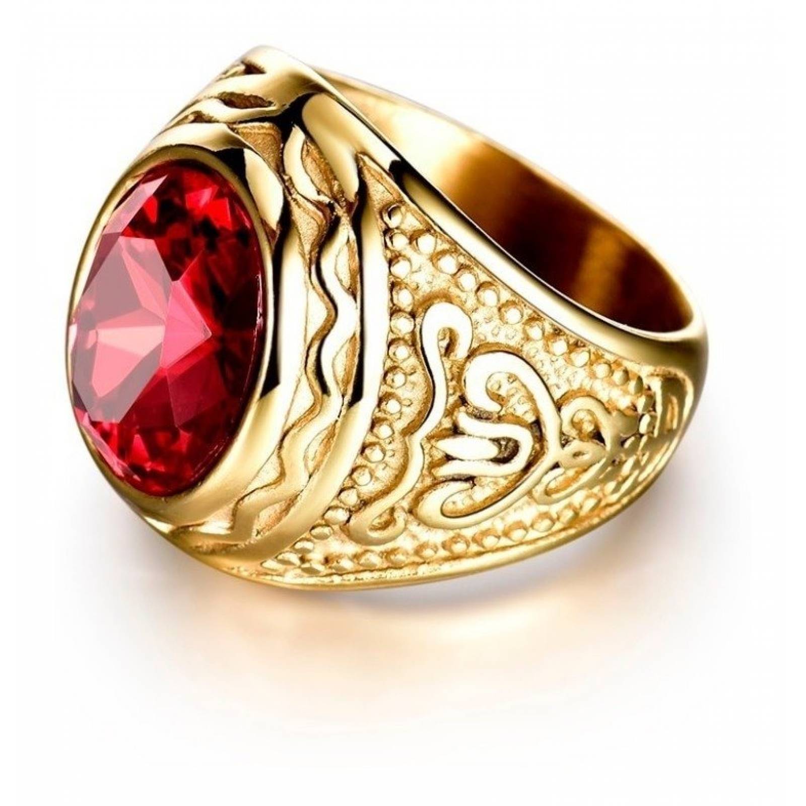 Anillo Hombre O Mujer Acero Modelo Alejandría   Piedra Roja