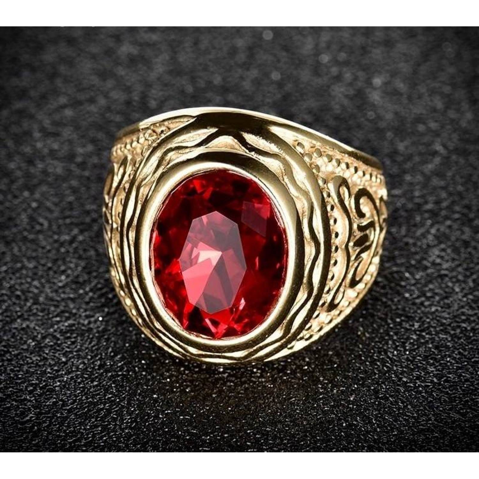 Anillo Hombre O Mujer Acero Modelo Alejandría   Piedra Roja