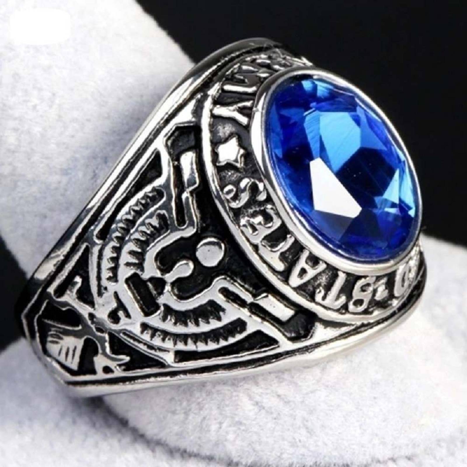 Anillo Hombre Militar Marca Fate Love Modelo Us Army Azul