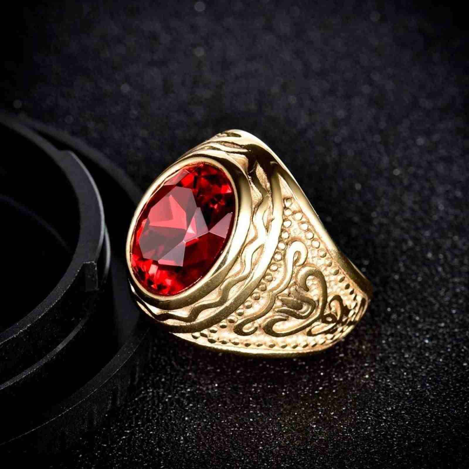 Anillo Hombre O Mujer Acero Modelo Alejandría   Piedra Roja