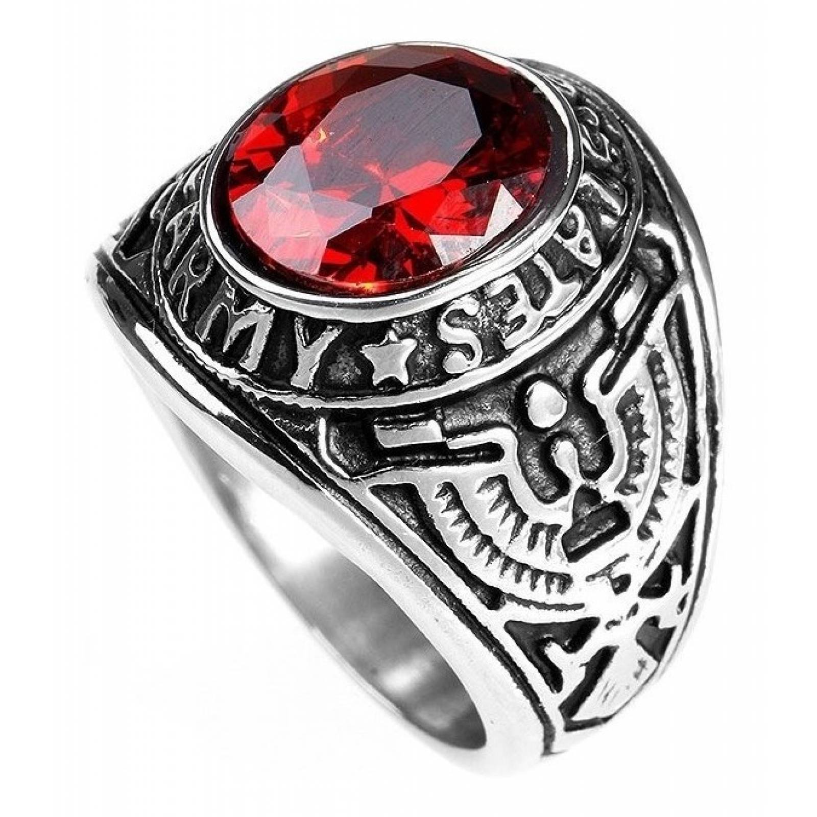 Anillo Militar Acero Marca Manolo Modelo Us Army   Rojo