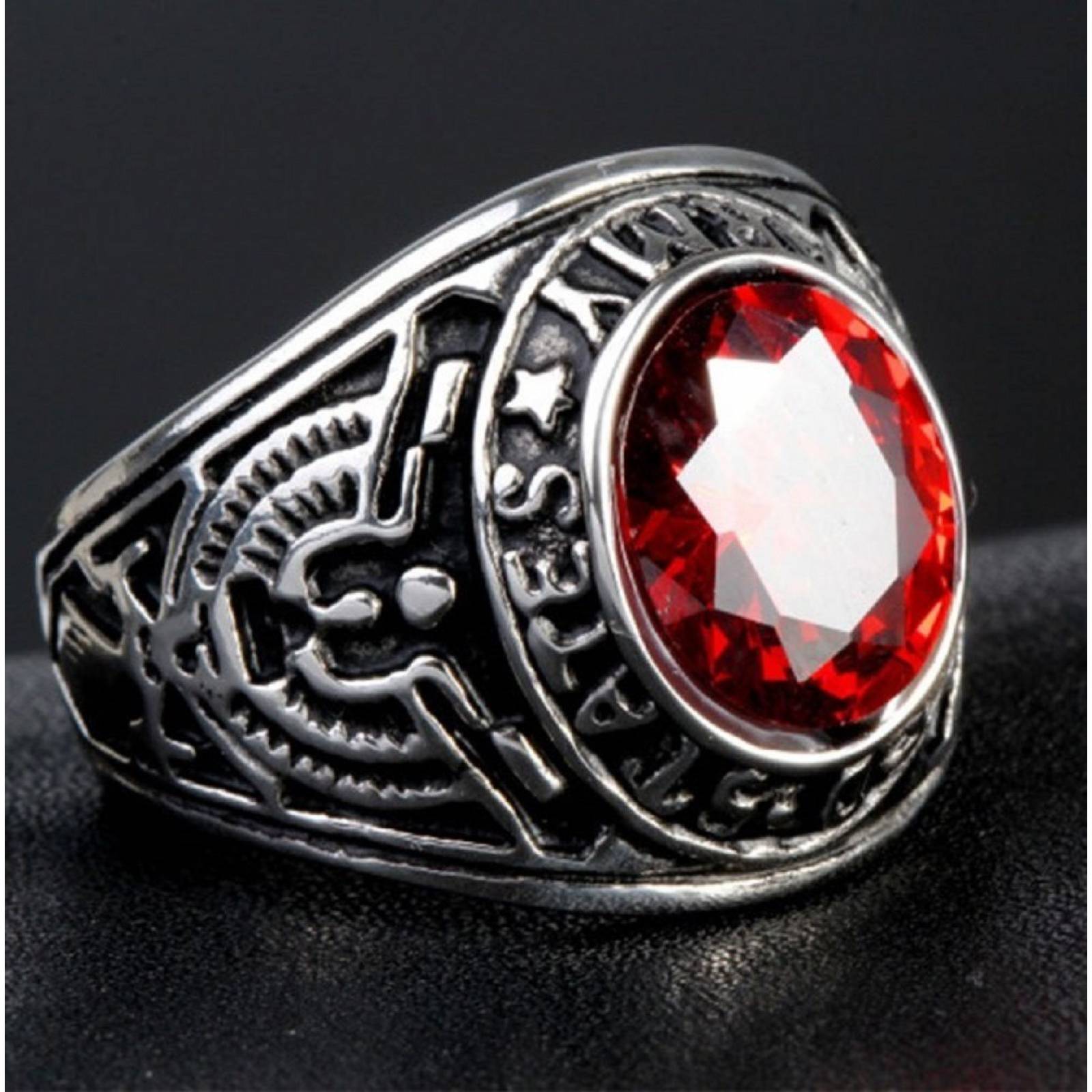 Anillo Militar Acero Marca Manolo Modelo Us Army   Rojo