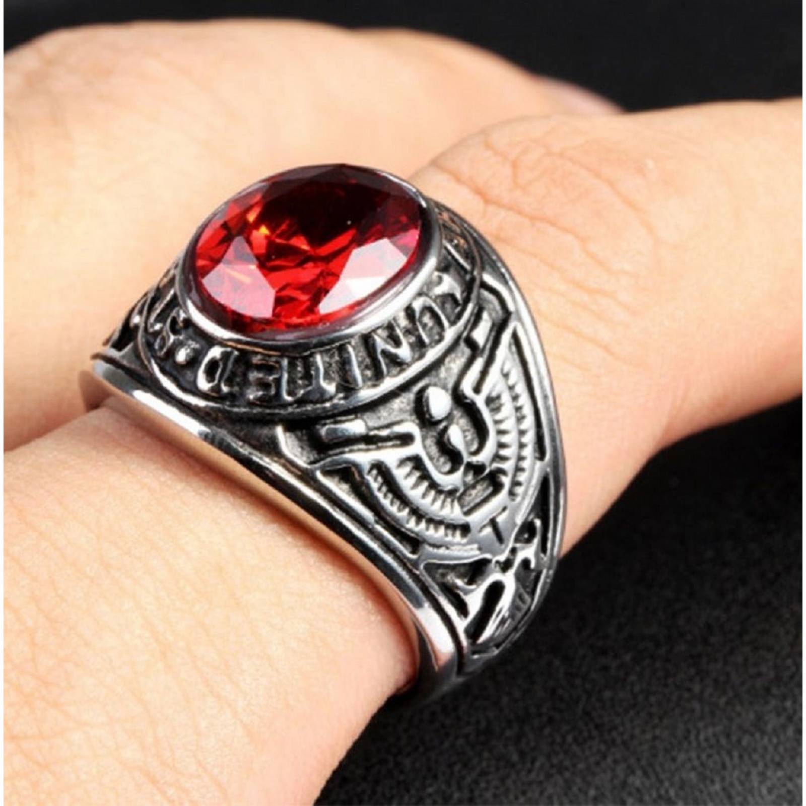 Anillo Militar Acero Marca Manolo Modelo Us Army   Rojo