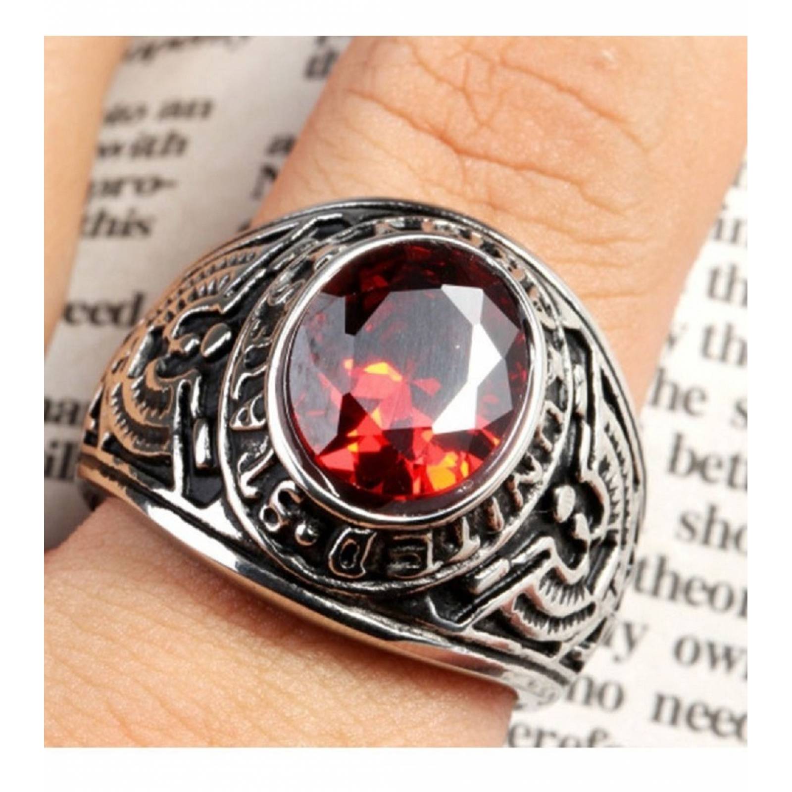 Anillo Militar Acero Marca Manolo Modelo Us Army   Rojo