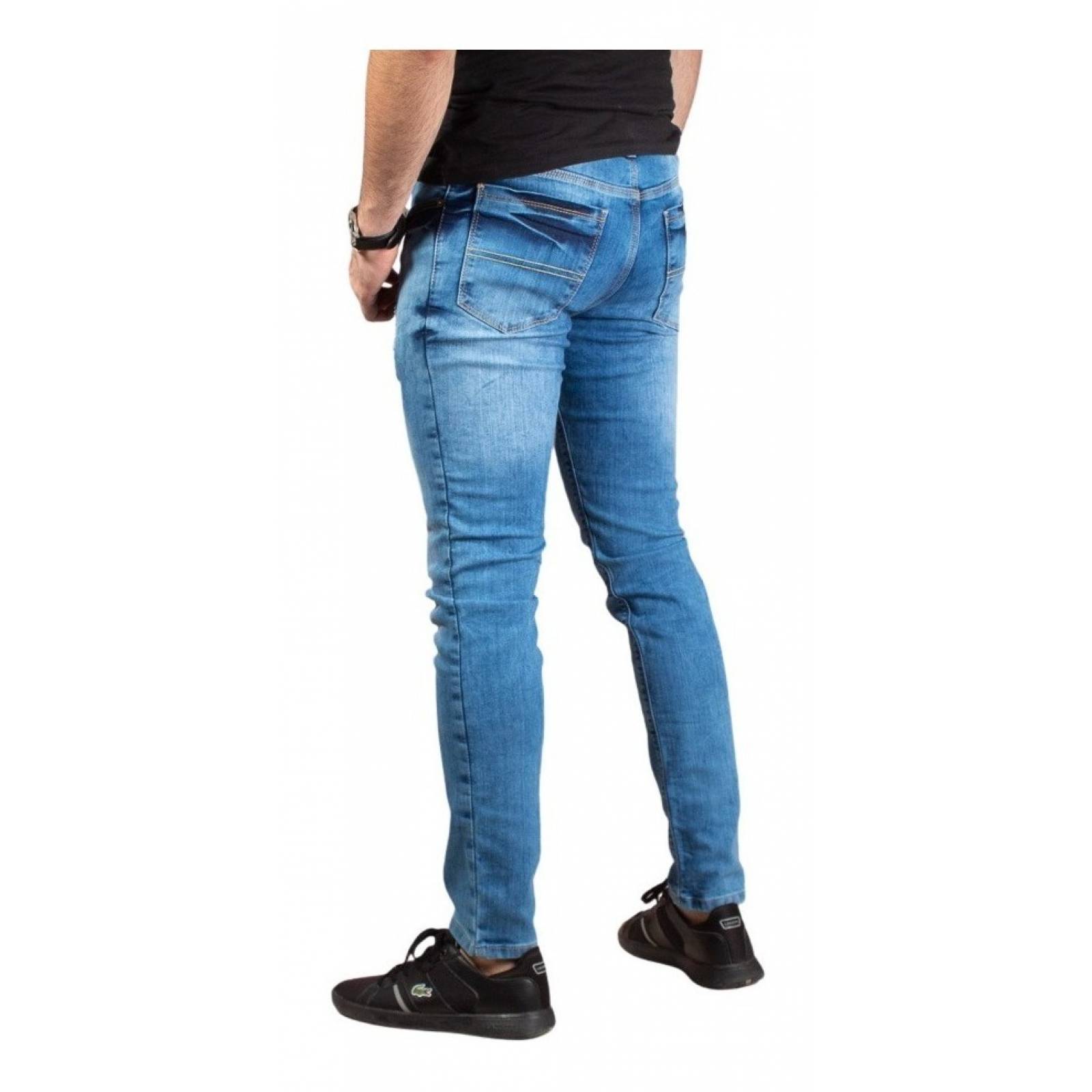 Pantalón Mezclilla Deslavado Roto Azul Claro Slim Fit Hombre