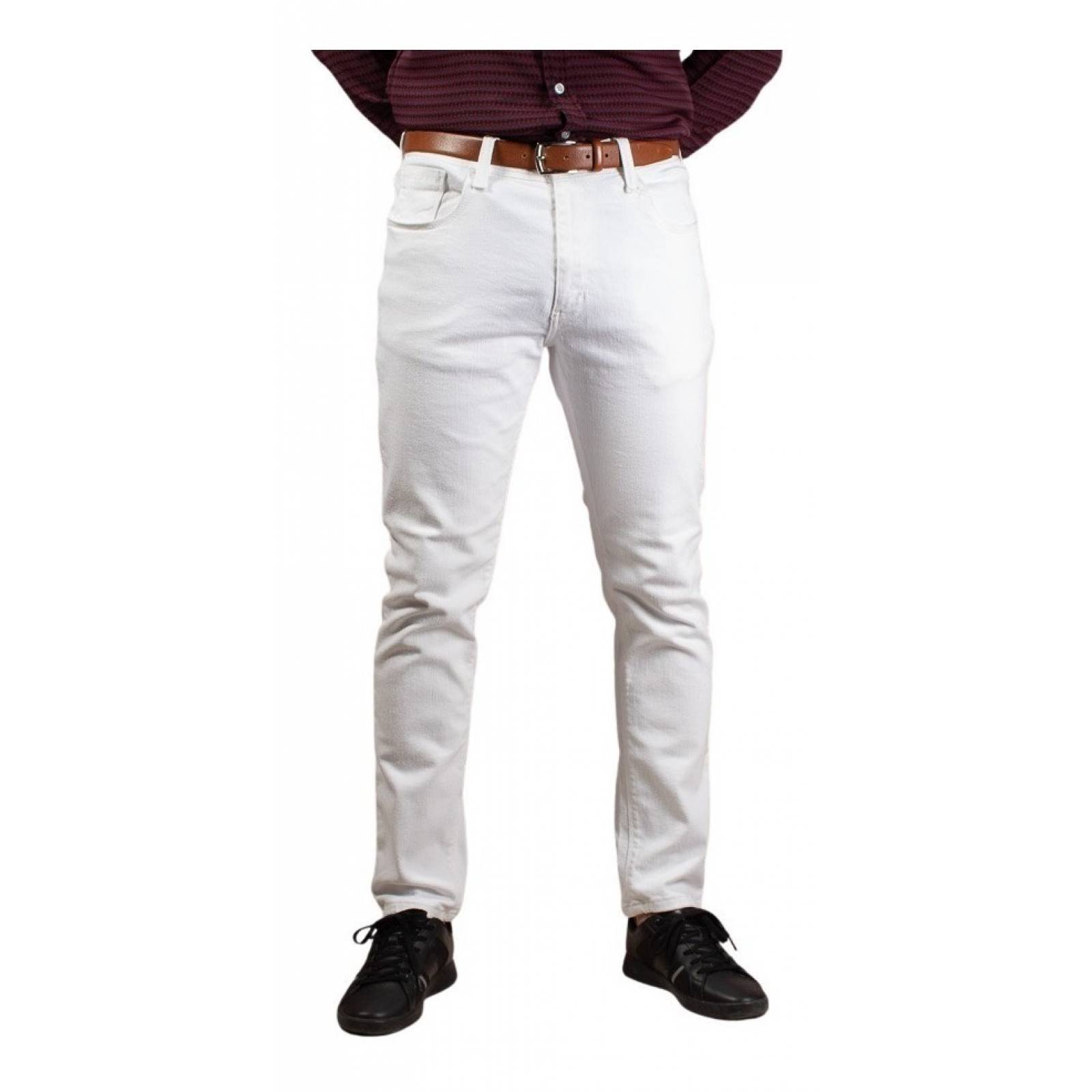 Pantalón Gabardina Hombre Blanco Elastizado Corte Slim Fit