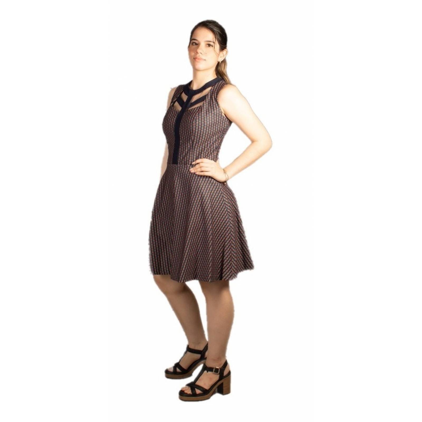 Vestido Corto Cintura Alta Y Falda Amplia Azul Marino