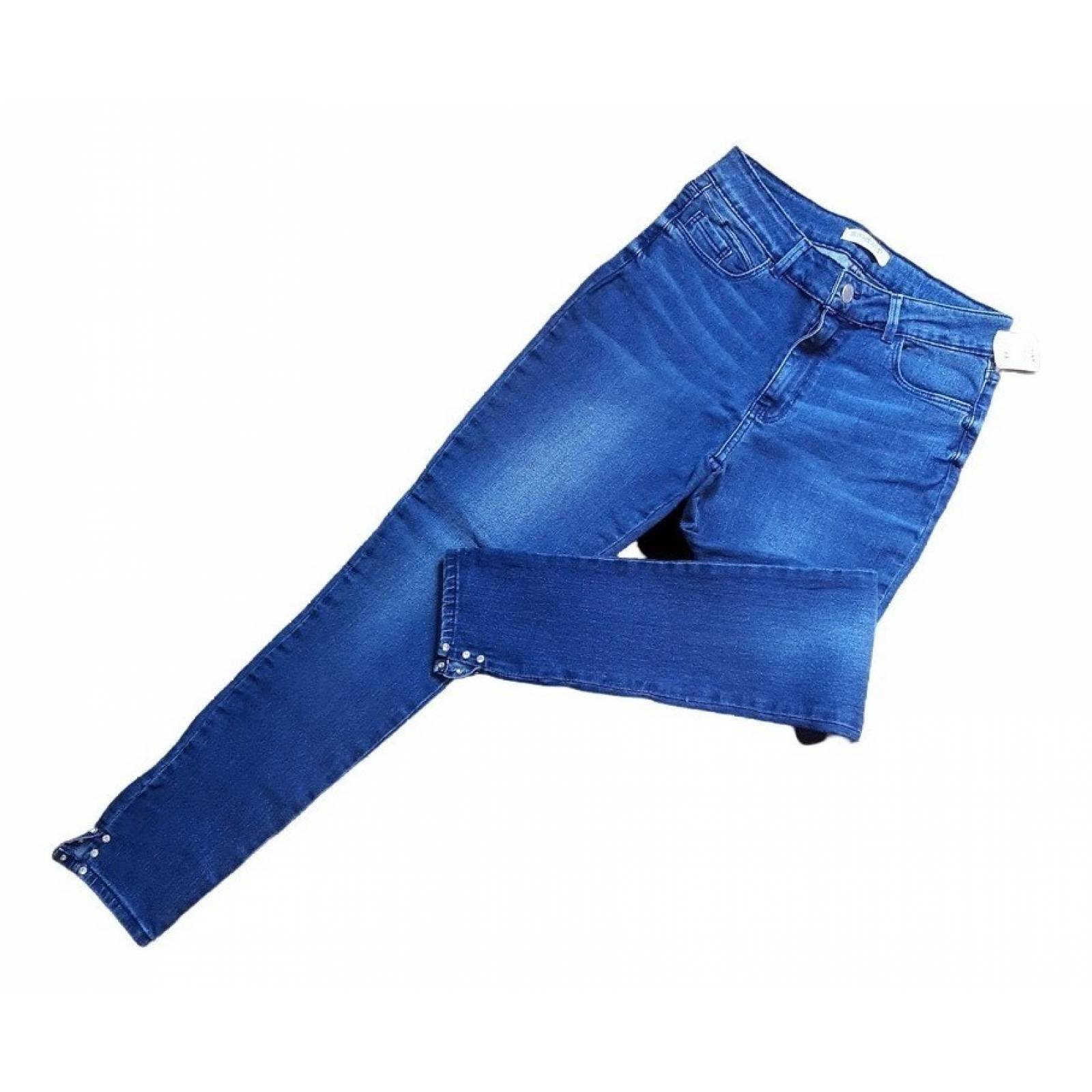 Jeans Dama Skinny Con Abertura Y Pedrería En Tobillo