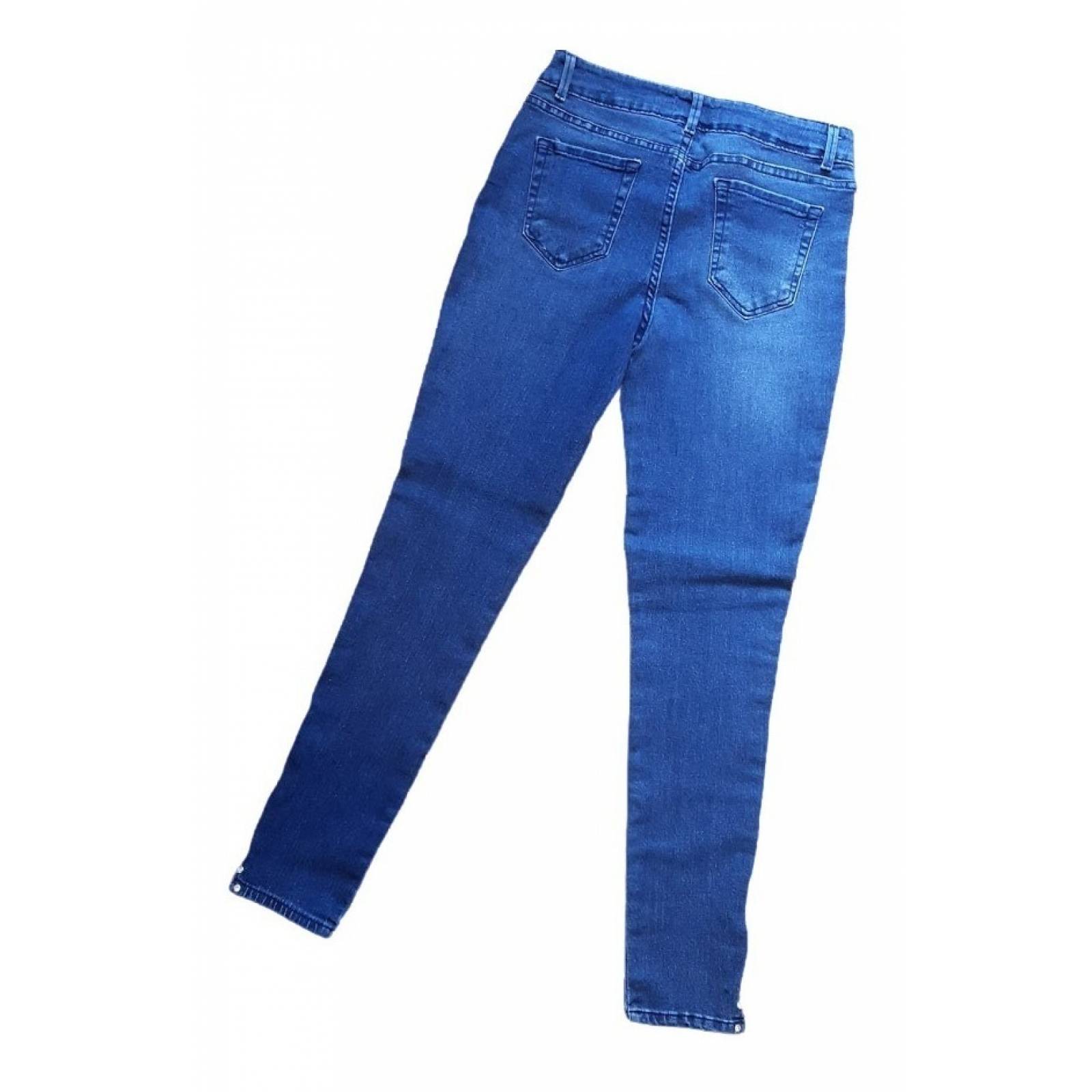 Jeans Dama Skinny Con Abertura Y Pedrería En Tobillo