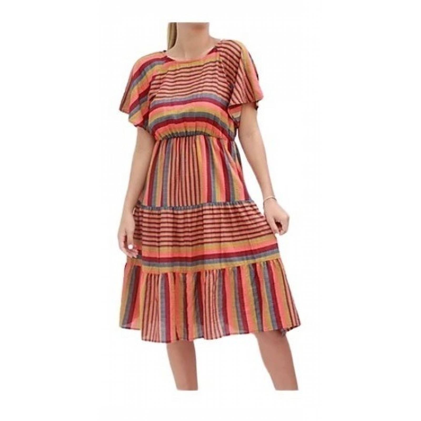 Vestido Campesino Midi Tallas Extra En Tonos Naranja Y Rojo