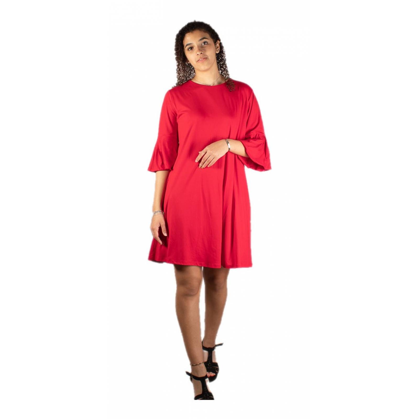 Gina Vestido Boho Corto Bordado con Escote en V y Mangas Acampanadas