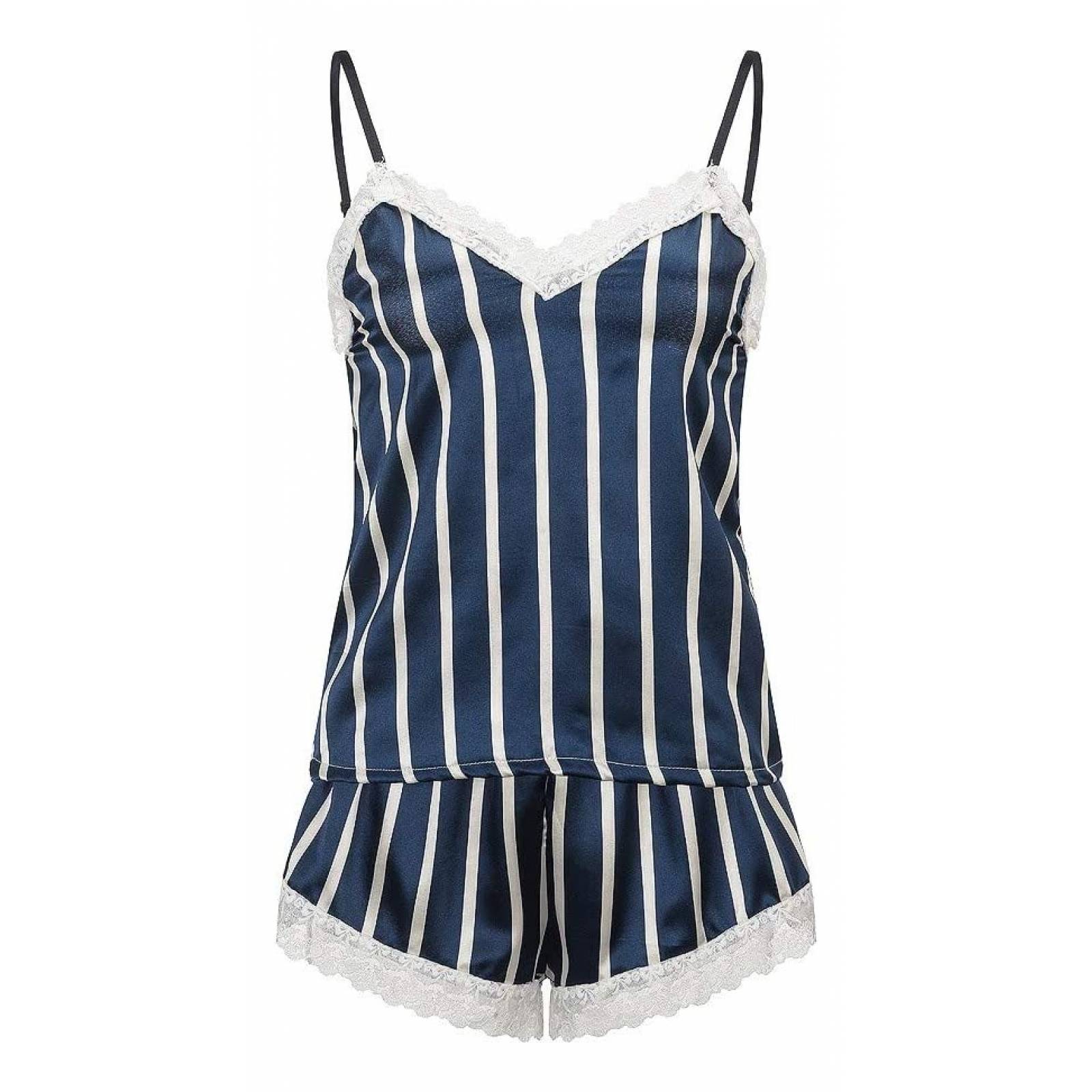 Conjunto Pijama Satin Encaje 2 Piezas Mujer Unitalla Short