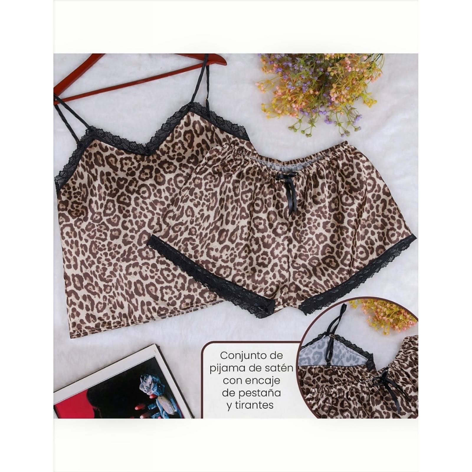 Conjunto Pijama Satin Encaje 2 Piezas Mujer Unitalla Short