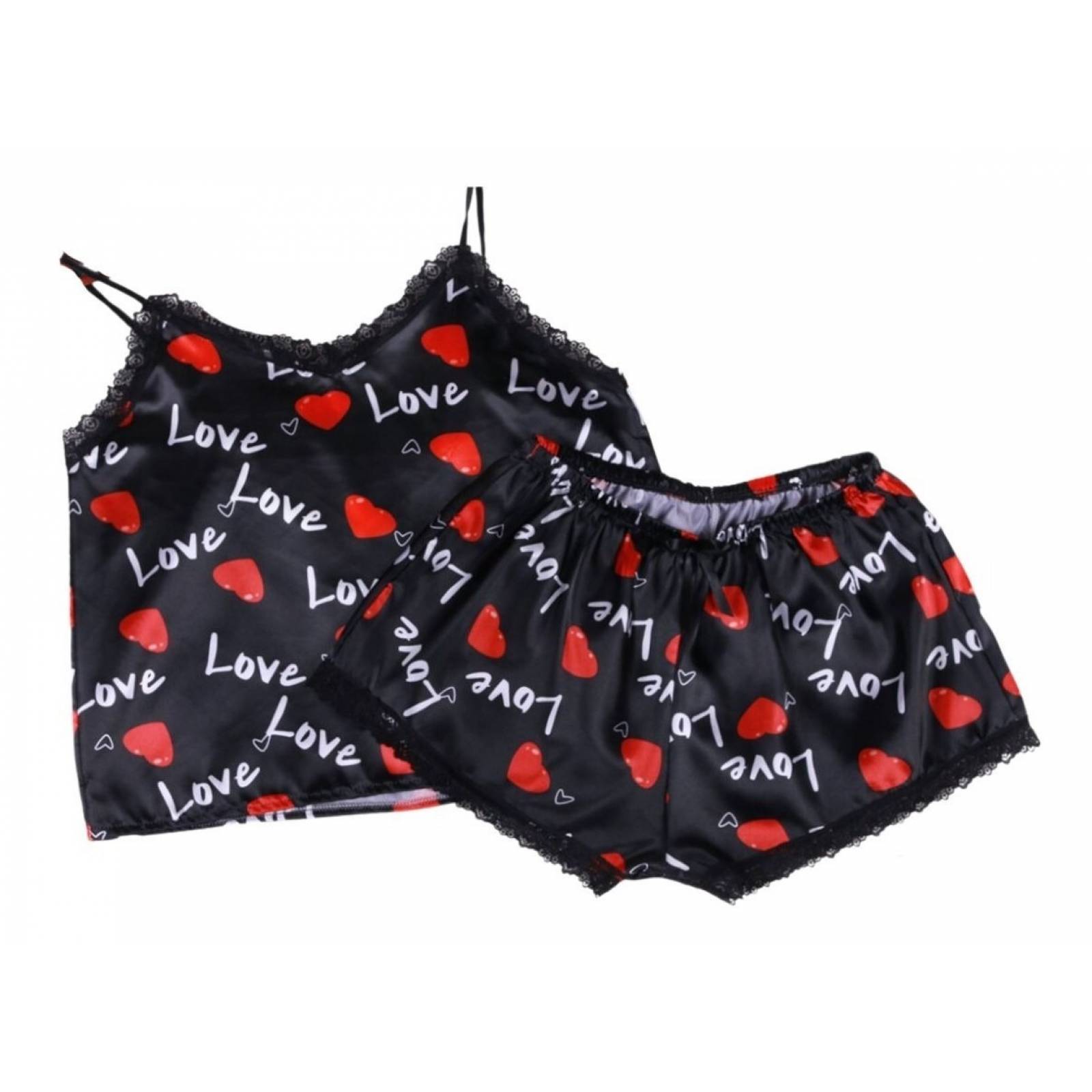 Conjunto Pijama Satin Encaje 2 Piezas Mujer Unitalla Short