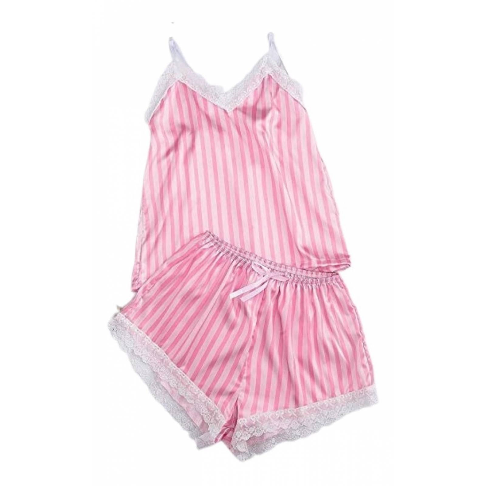 Conjunto Pijama Satin Encaje 2 Piezas Mujer Unitalla Short