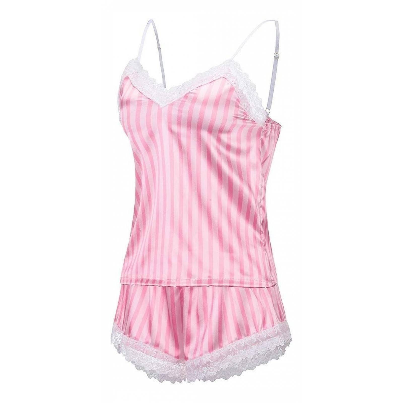 Conjunto Pijama Satin Encaje 2 Piezas Mujer Unitalla Short