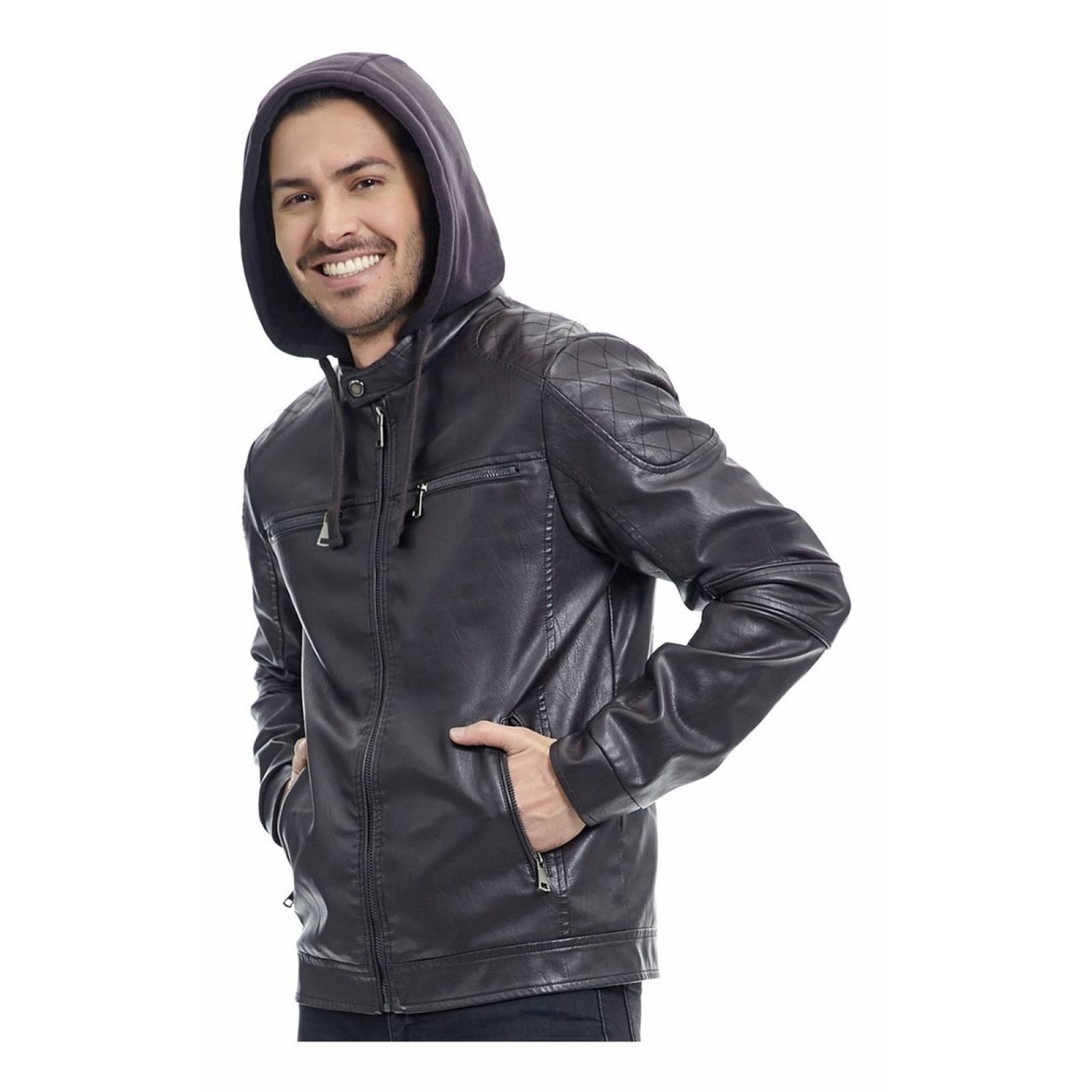 Chamarra Hombre Piel Sintética Estilo Motociclista