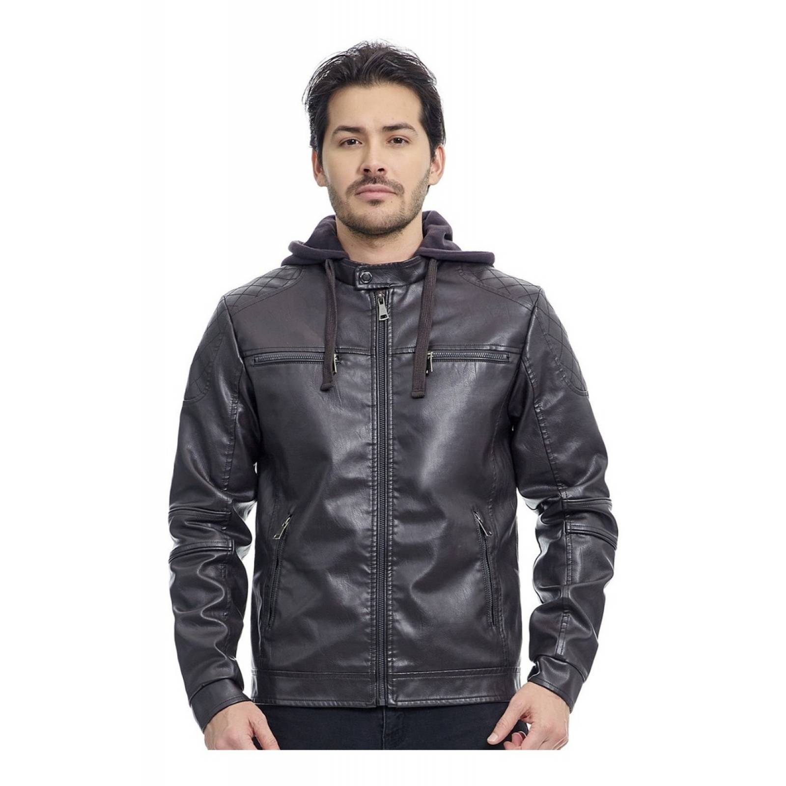 Chamarra Hombre Piel Sintética Estilo Motociclista