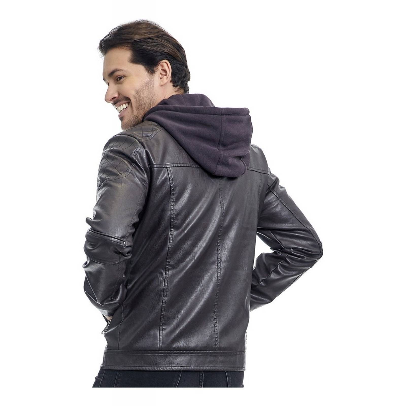 Chamarra Hombre Piel Sintética Estilo Motociclista