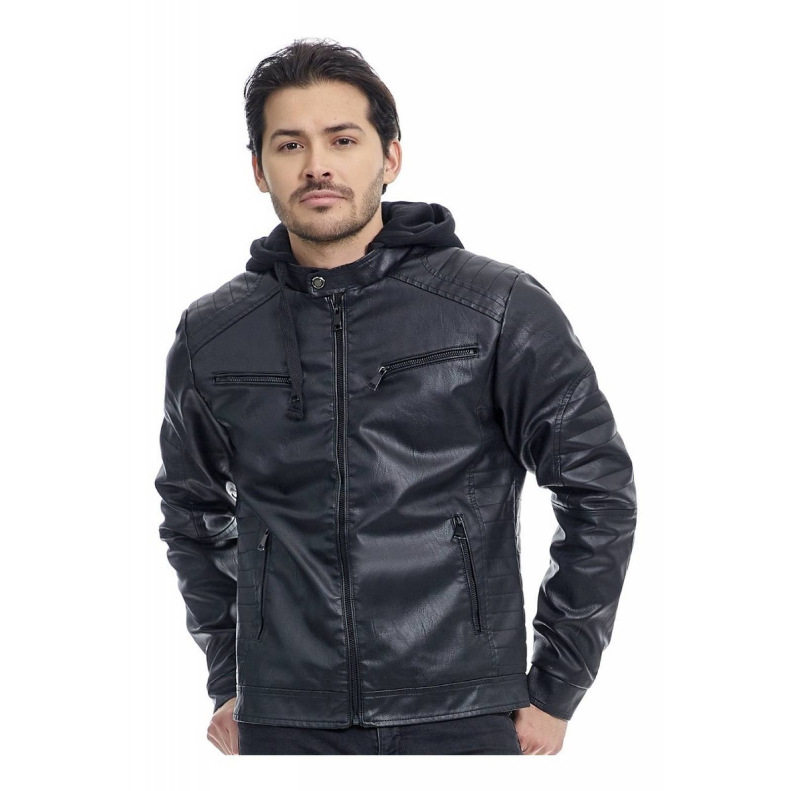 Chamarra Hombre Piel Sintética Estilo Motociclista