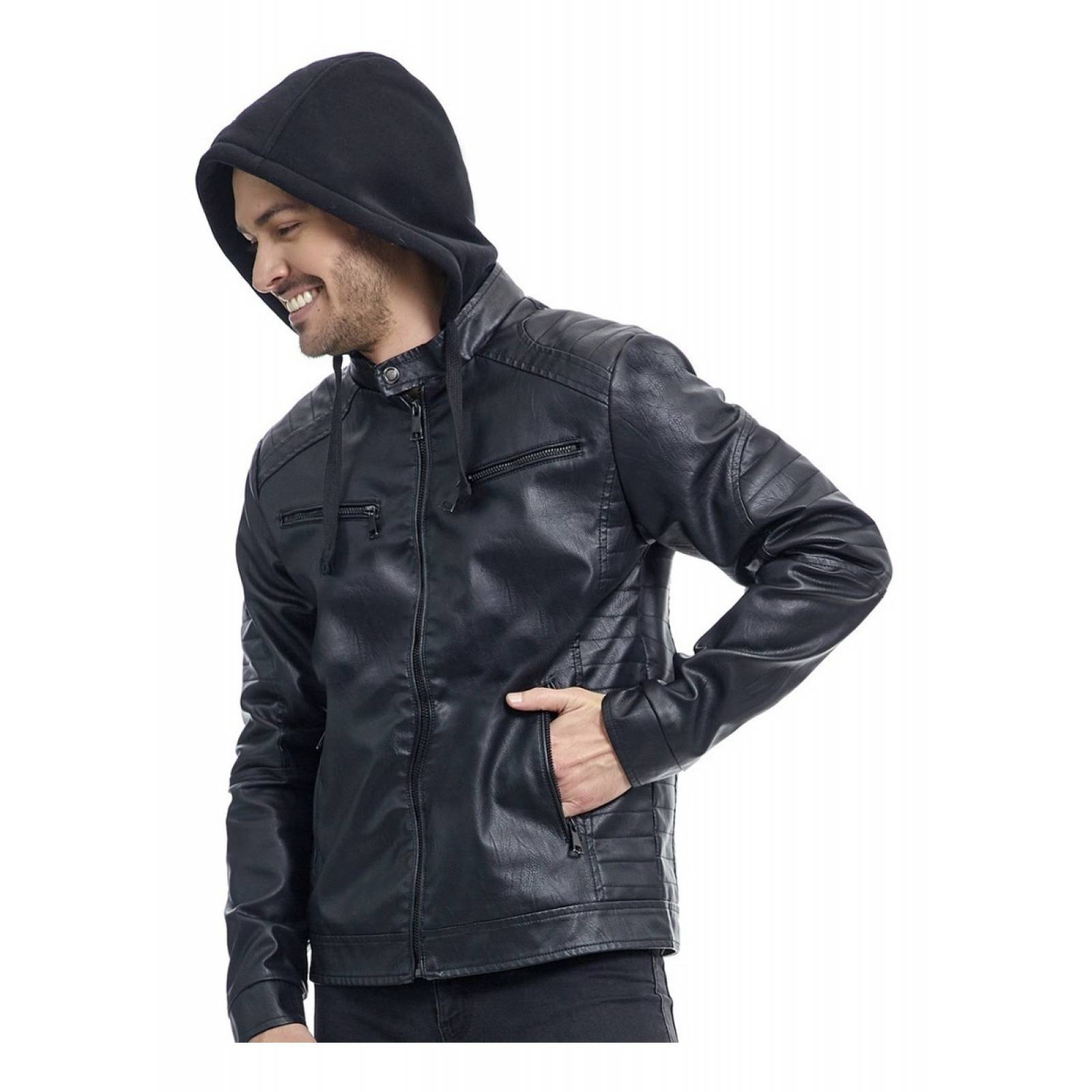Chamarra Hombre Piel Sintética Estilo Motociclista