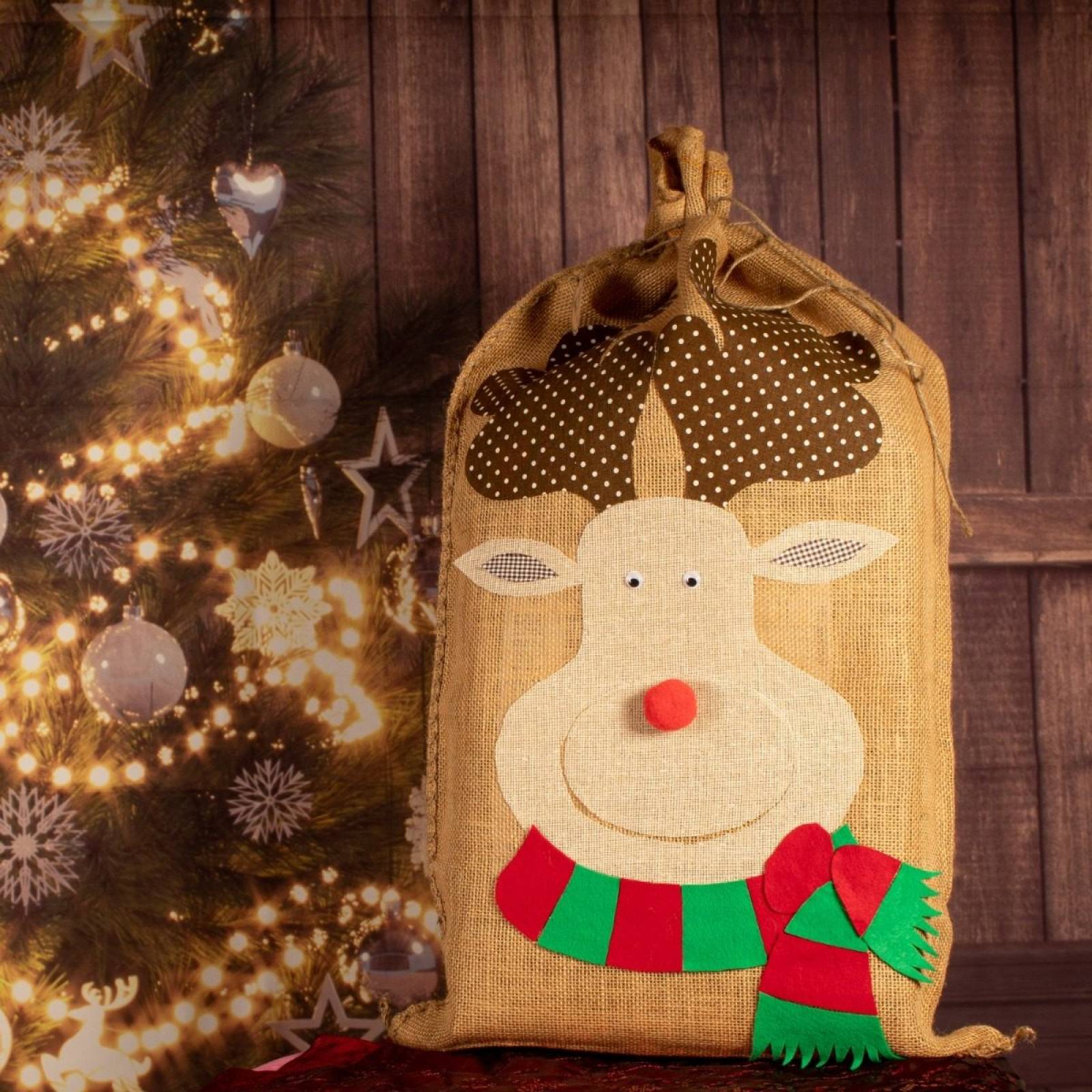 Costales Navideños Yute Extra Grande Modelo: Reno 4 Pcs