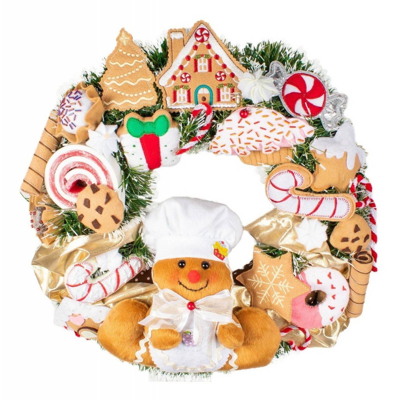 Corona Navideña De Fieltro Galletas De Jengibre Y Dulces