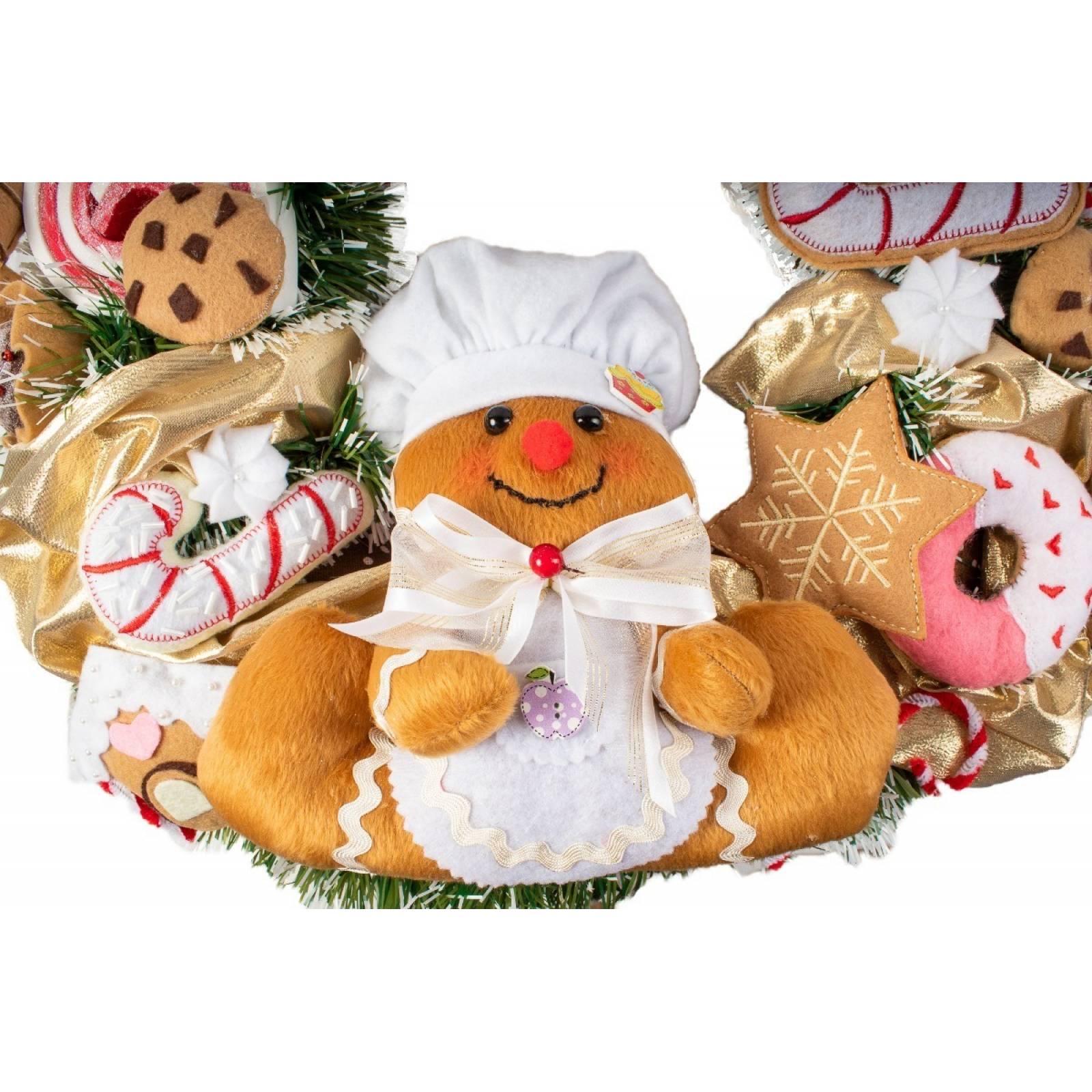 Corona Navideña De Fieltro Galletas De Jengibre Y Dulces