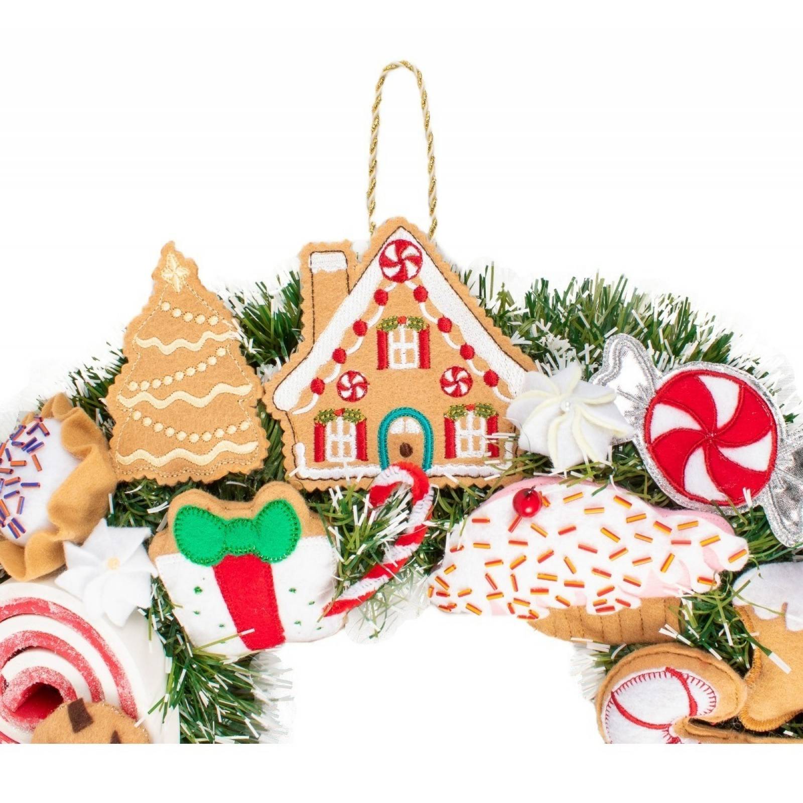 Corona Navideña De Fieltro Galletas De Jengibre Y Dulces