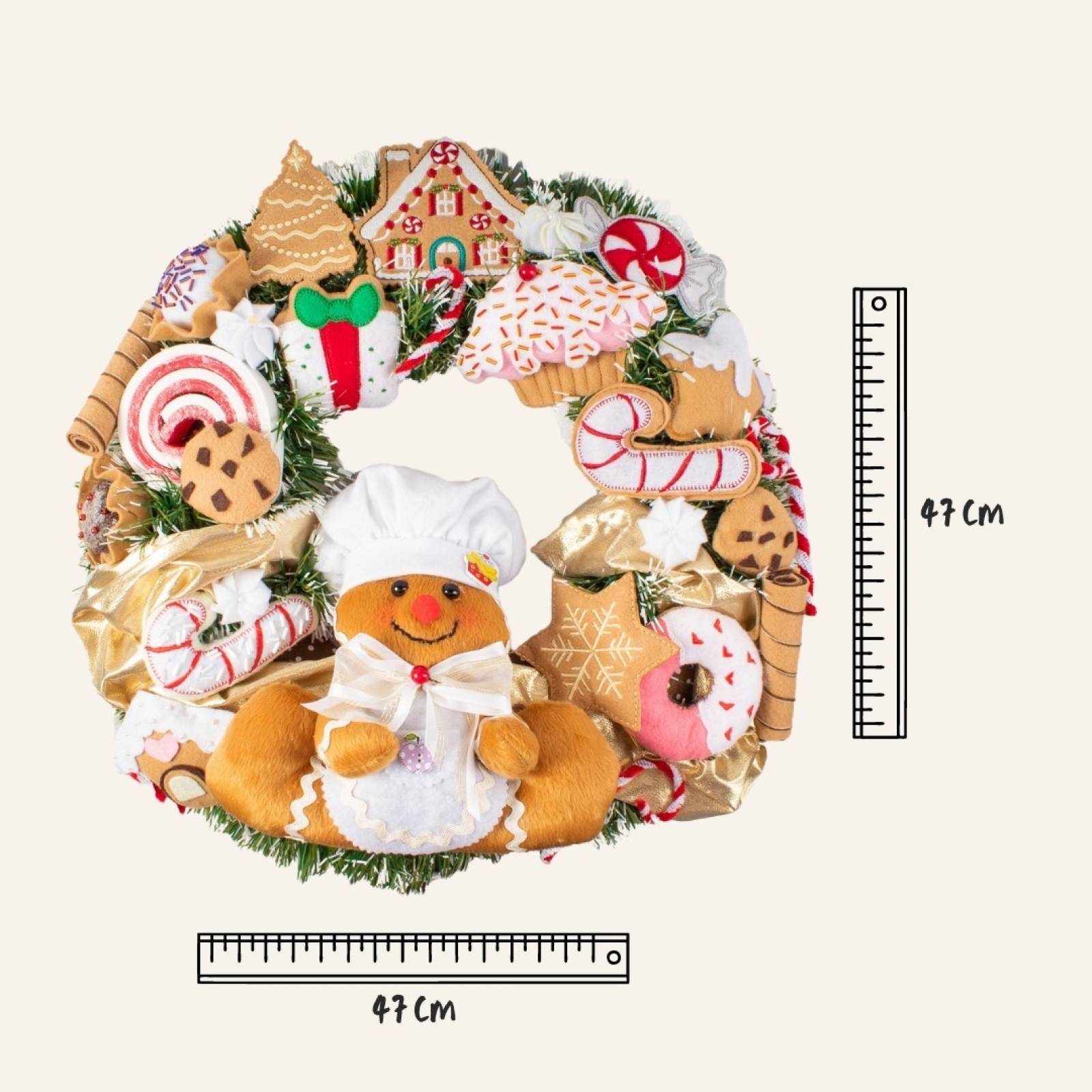 Corona Navideña De Fieltro Galletas De Jengibre Y Dulces