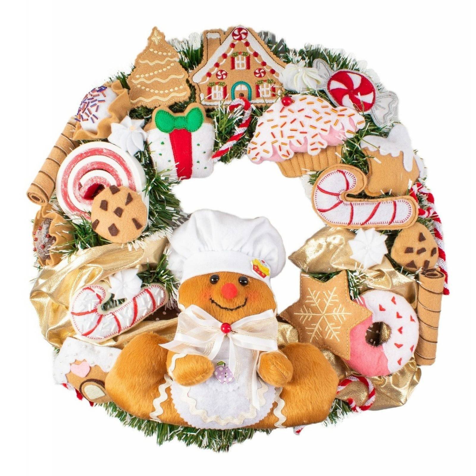 Corona Navideña De Fieltro Galletas De Jengibre Y Dulces