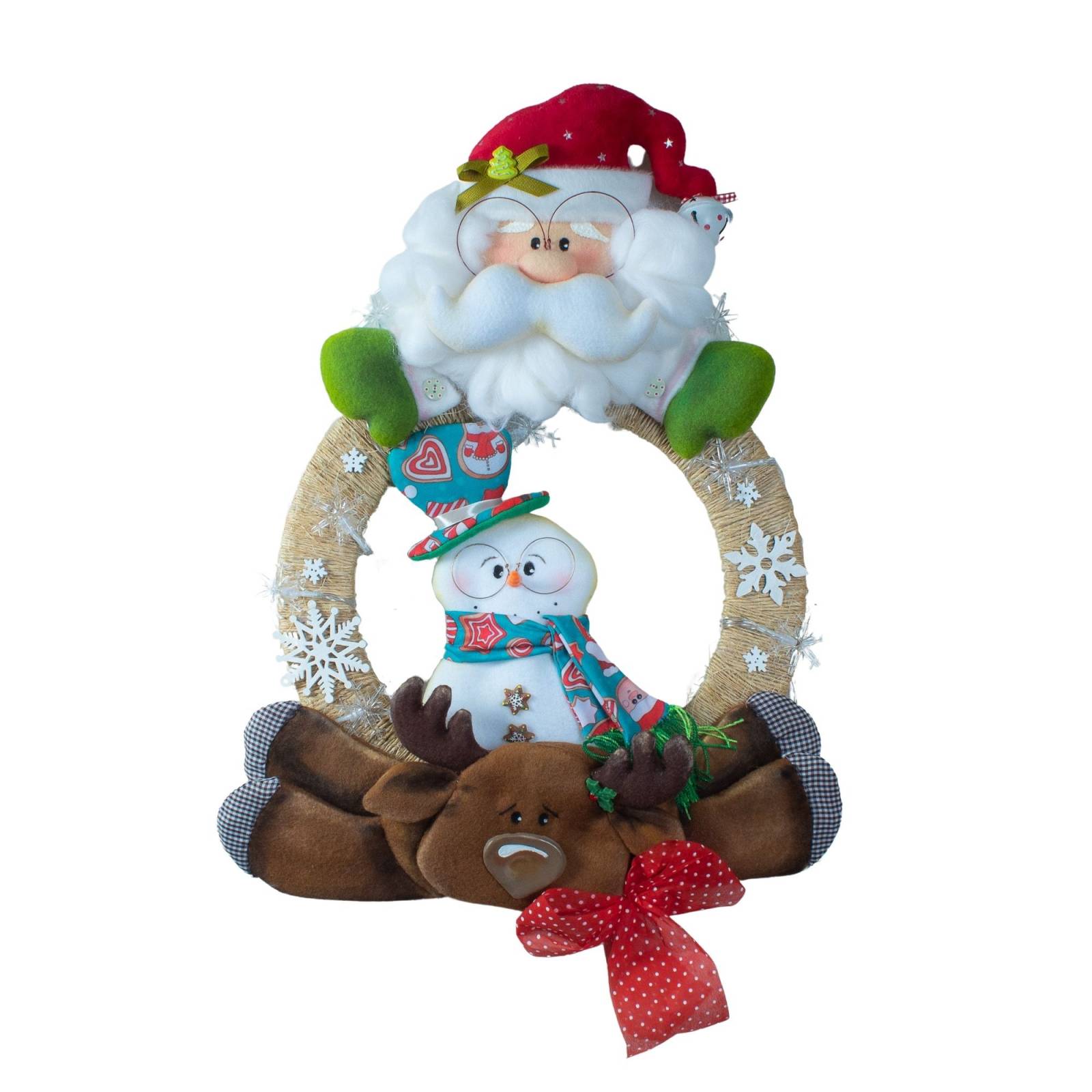 Corona Navideña Santa y Amigos Iluminada