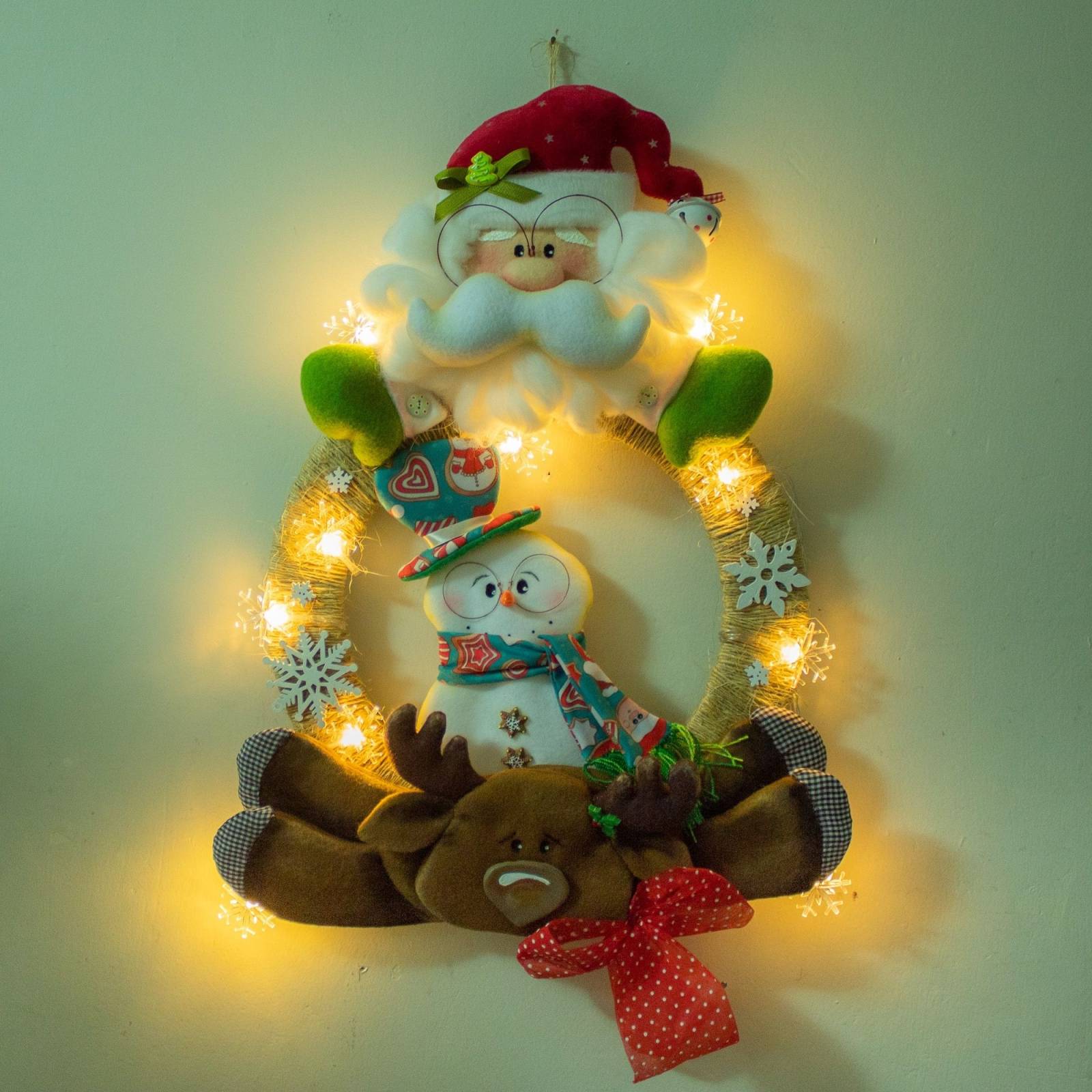 Lot De 2 Poupées En Porcelaine + Couronne De Noël - Porte Ou Décoration - NEUF