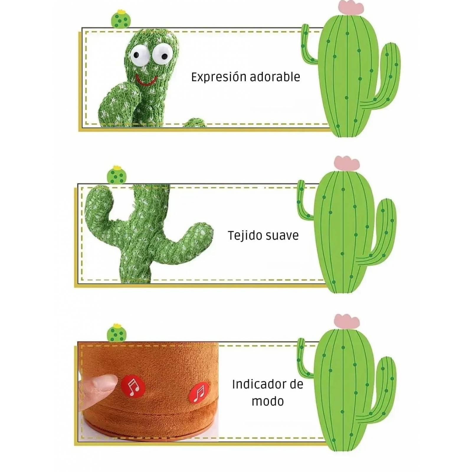 Cactus bailarin juguete interactivo parlante con musica y luz