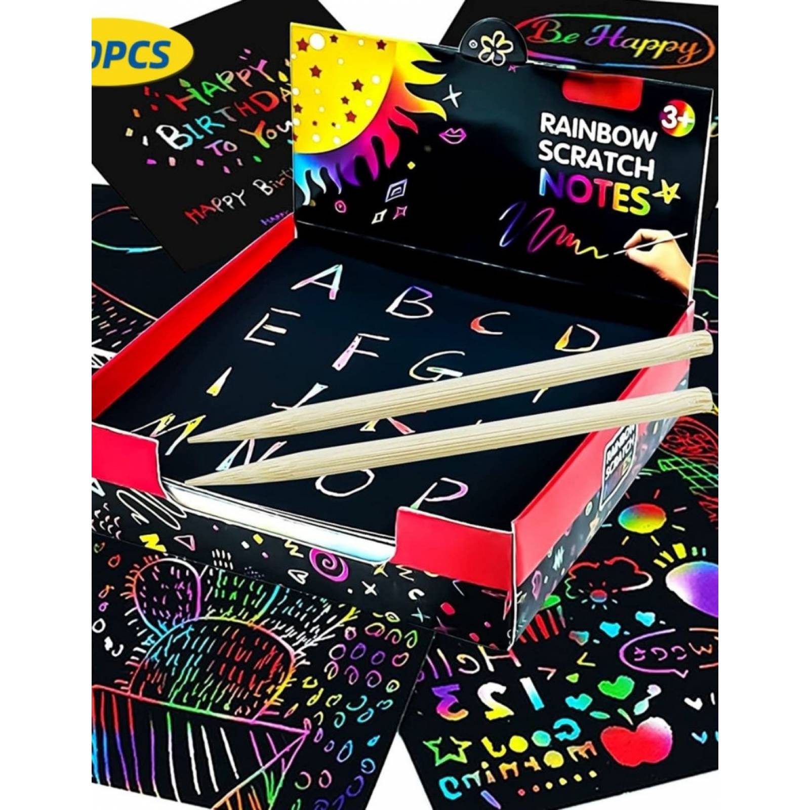 Bloc de notas mágico para raspar negro multicolor.