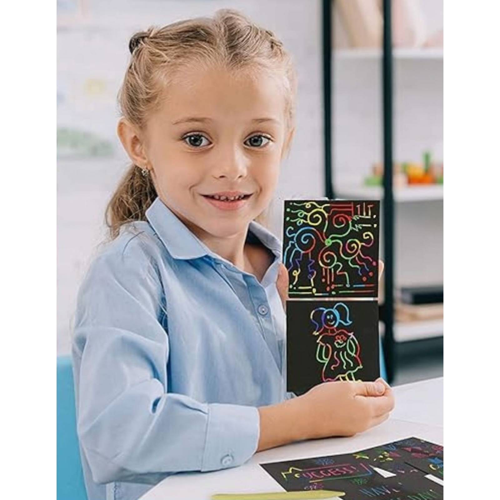 Bloc de notas mágico para raspar negro multicolor.