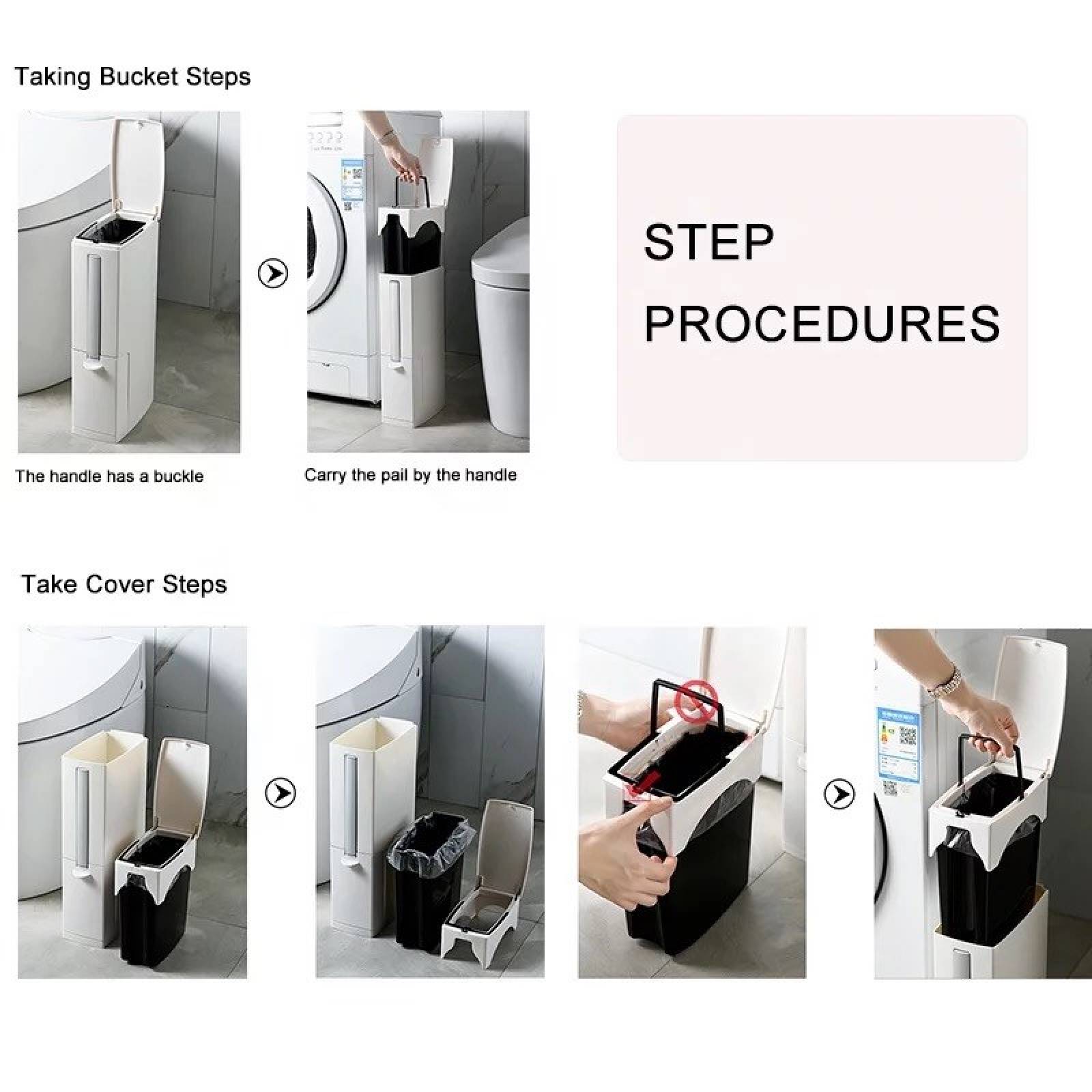 BOTE DE BASURA BLANCO CON CEPILLO PARA BAÑO