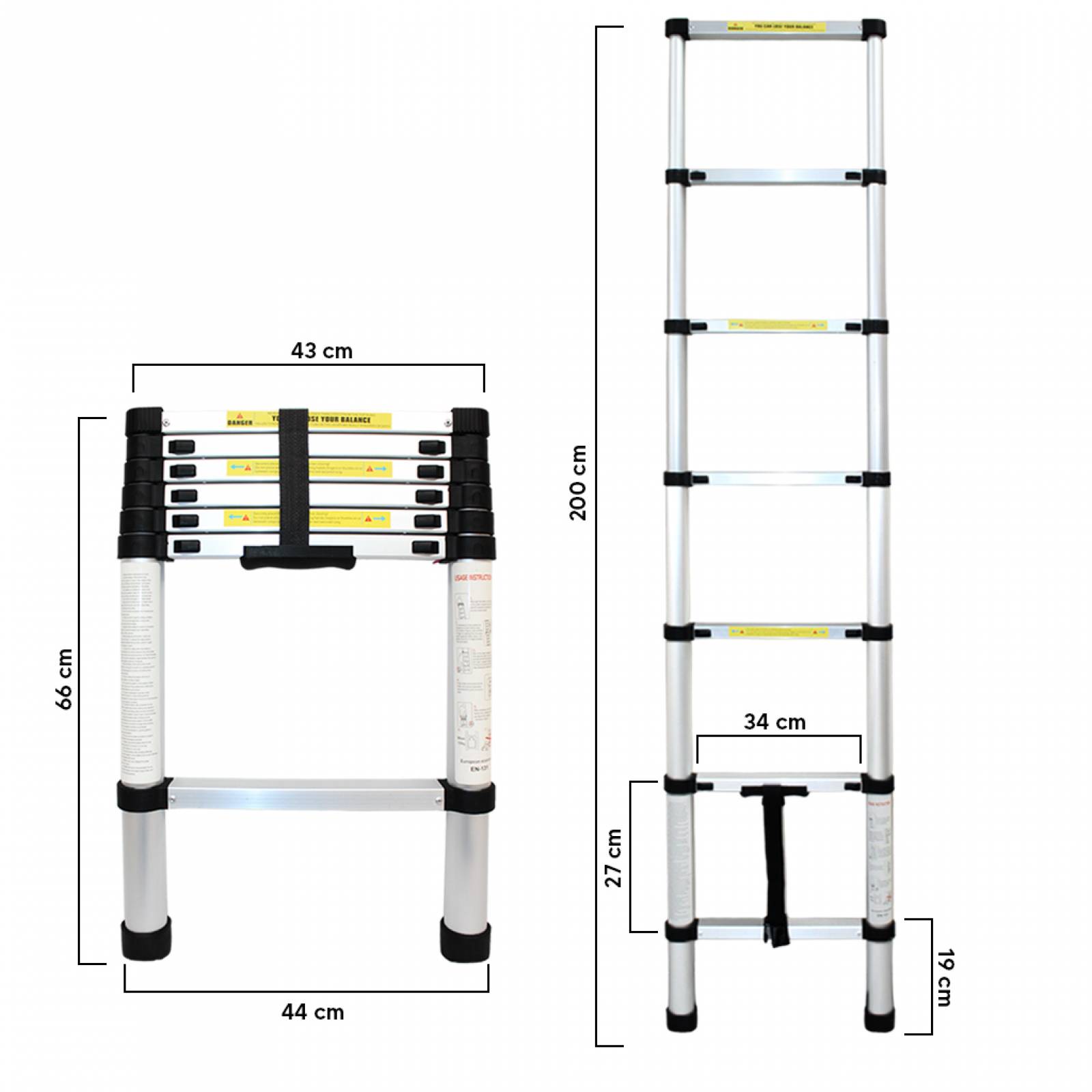 ESCALERA TELESCÓPICA DE 2 METROS CON 7 PELDAÑOS