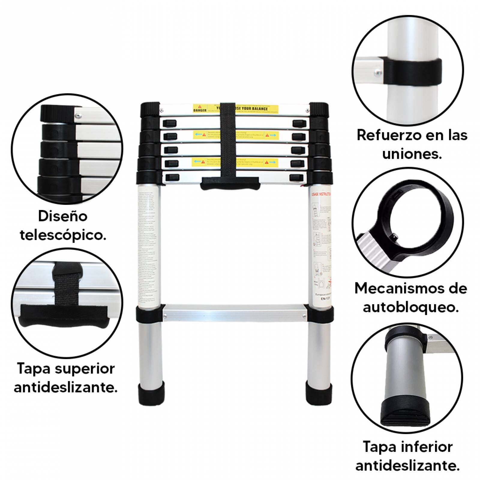 ESCALERA TELESCÓPICA DE 2 METROS CON 7 PELDAÑOS