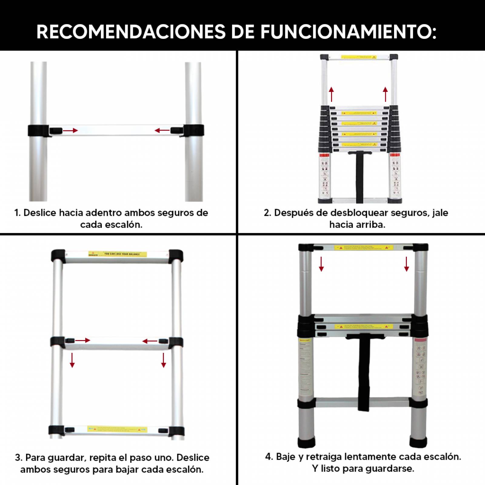 ESCALERA TELESCÓPICA DE 2 METROS CON 7 PELDAÑOS