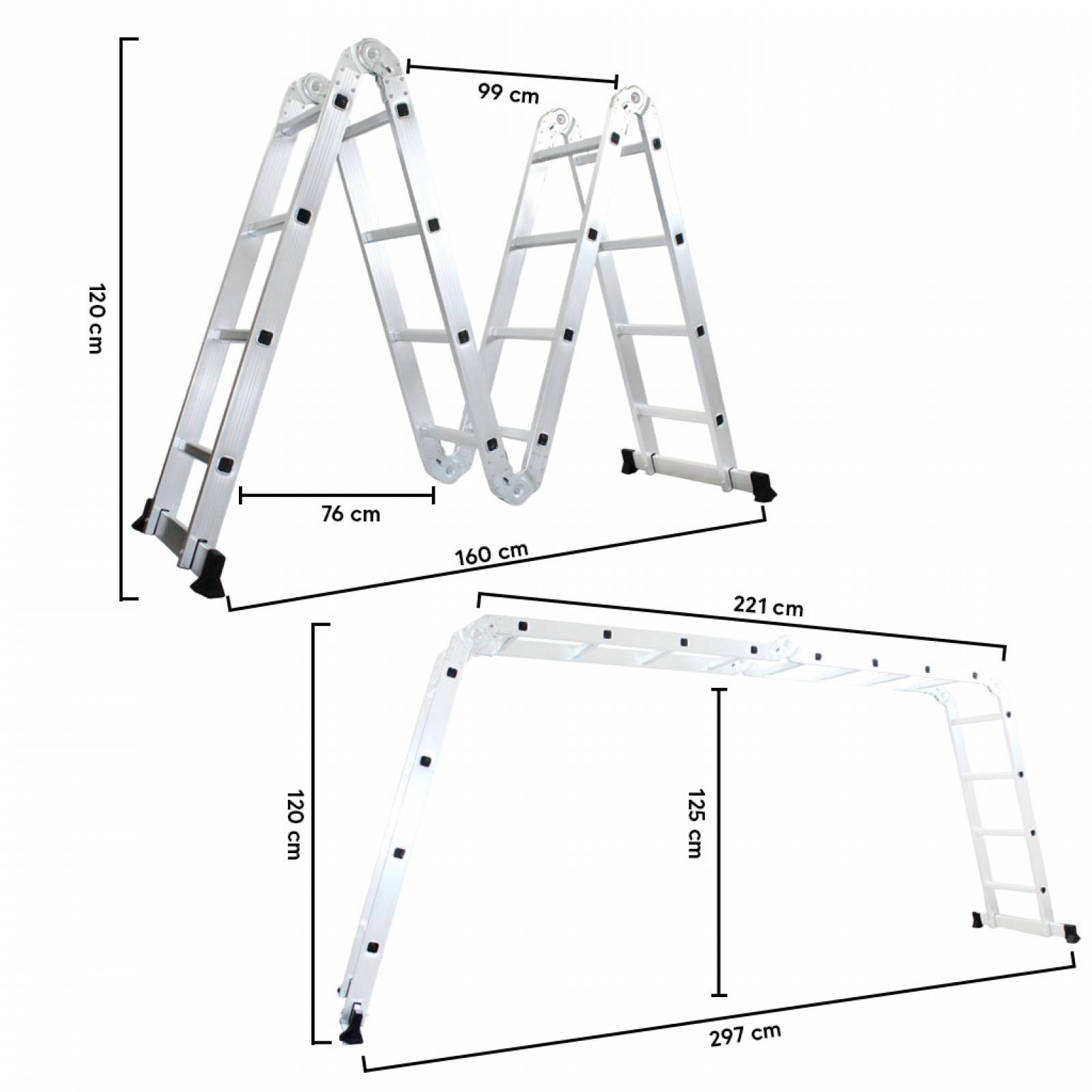 ESCALERA MULTIPOSICIONES 4*4 MULTIUSOS 445 MT DE ALUMINIO