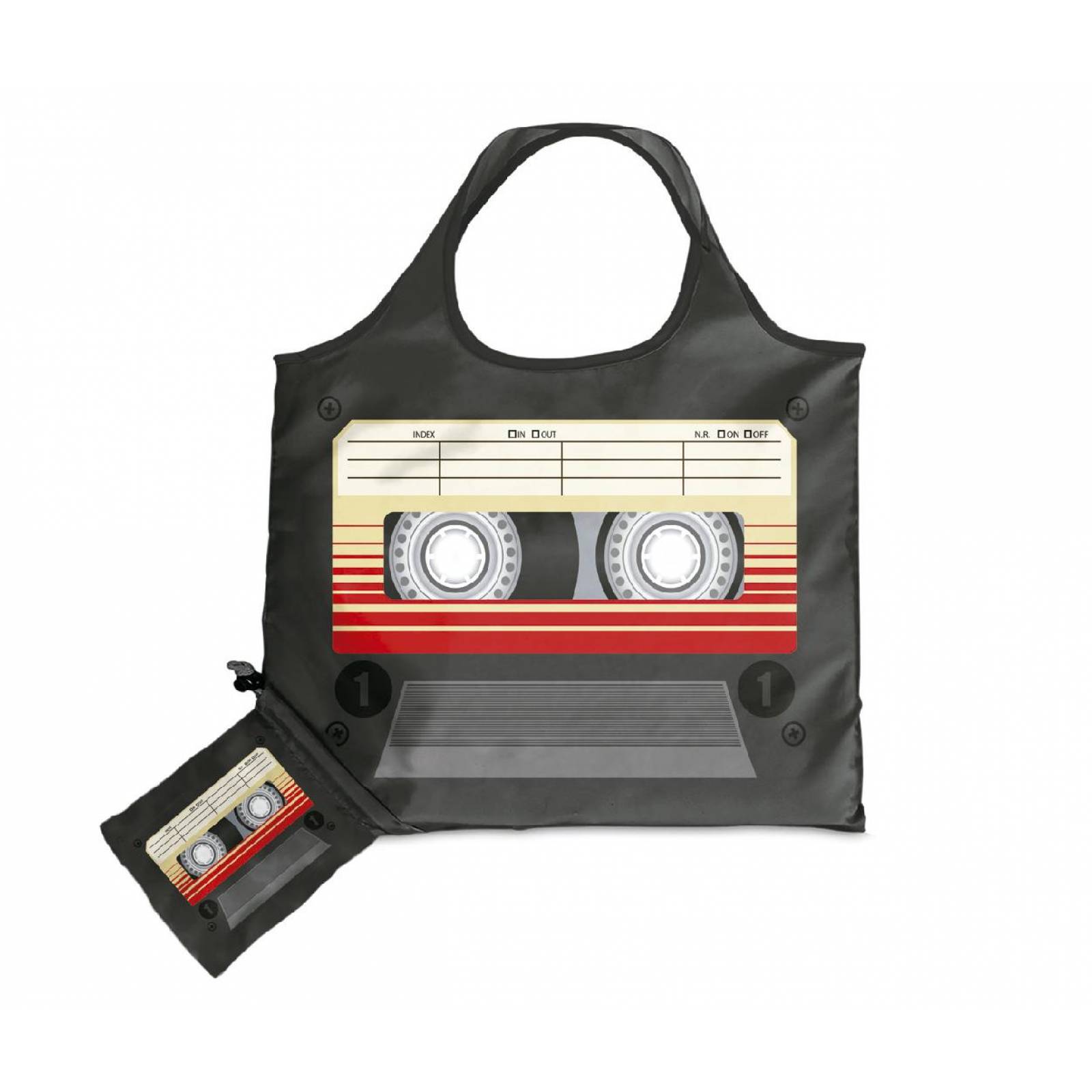 BOLSA PLEGABLE CON DIBUJO DE AUDIO CASSETTE 